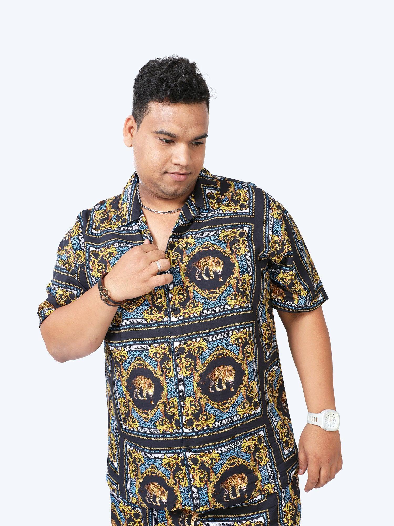 Men Plus Size Blush Abstract Squares Printed Half Sleeve Co-Ords