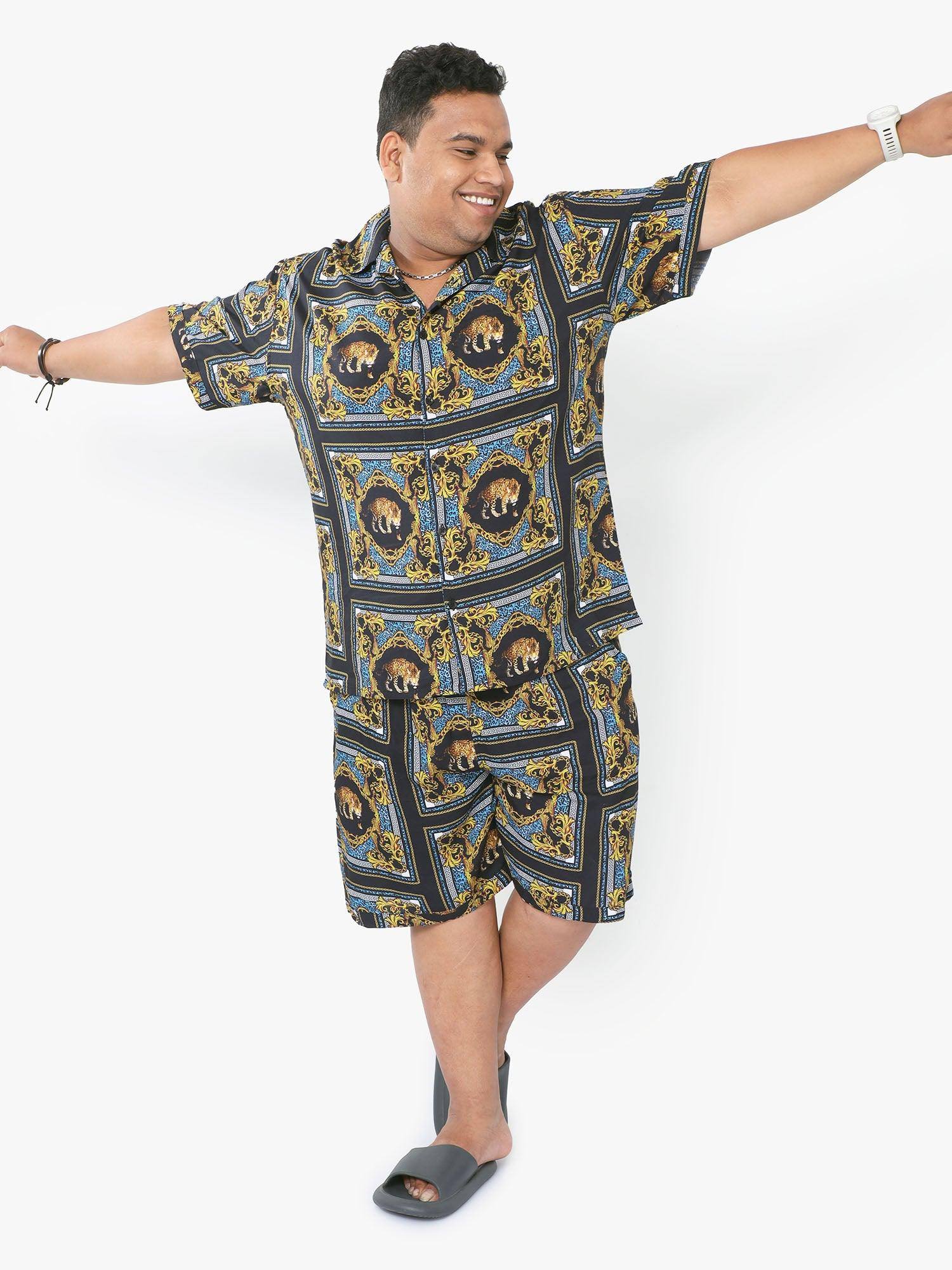 Plus Size Men Leopard Placement Printed Half Sleeve Co-Ords - Guniaa Fashions