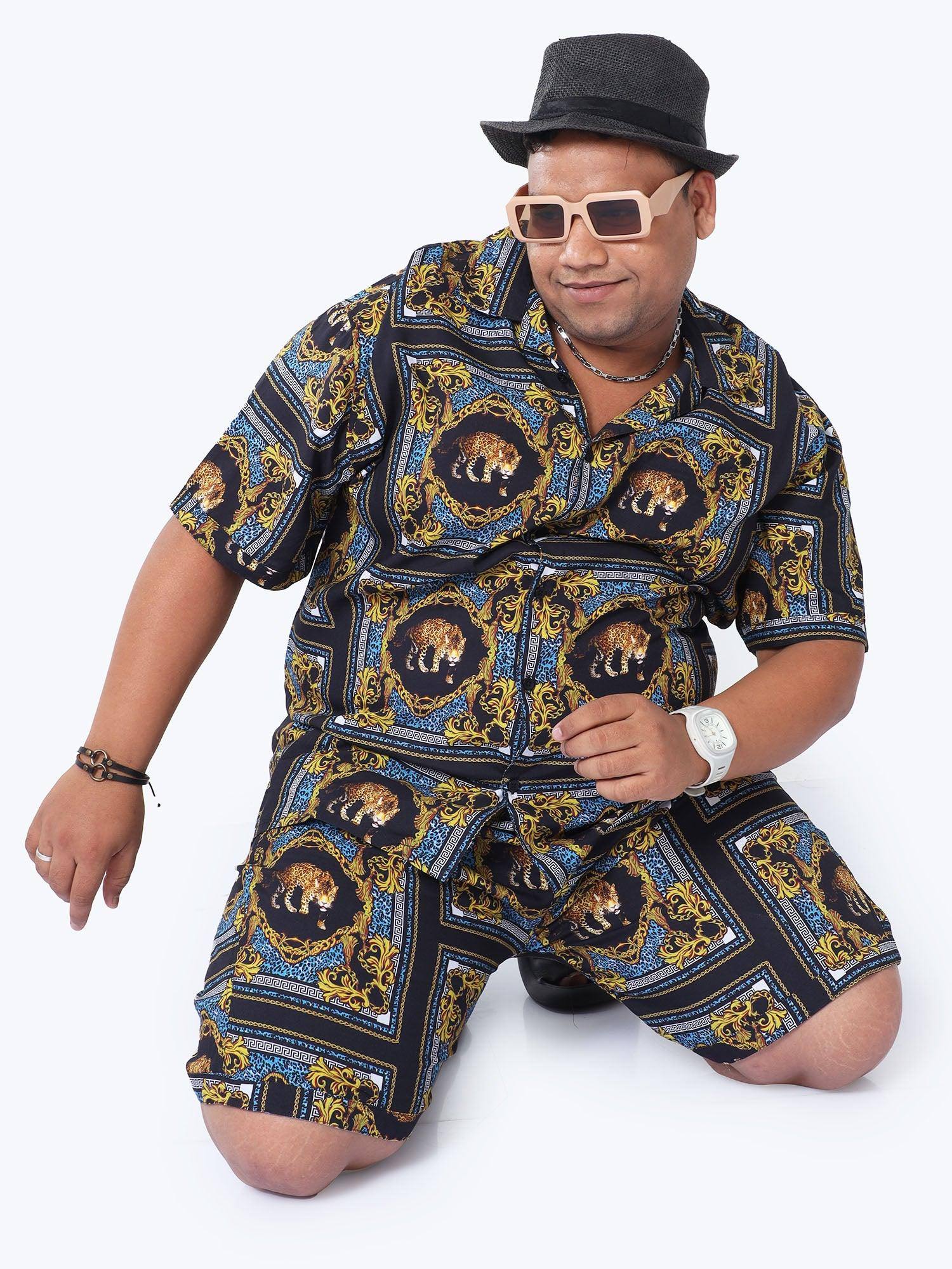 Plus Size Men Leopard Placement Printed Half Sleeve Co-Ords - Guniaa Fashions