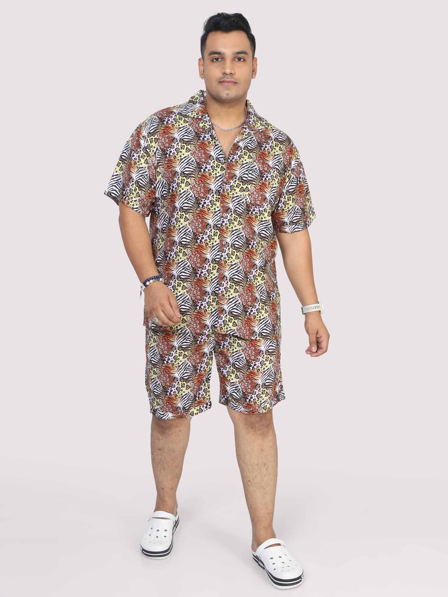 Plus Size Men Magic Leaf Digital Printed Half Co-Ords - Guniaa Fashions