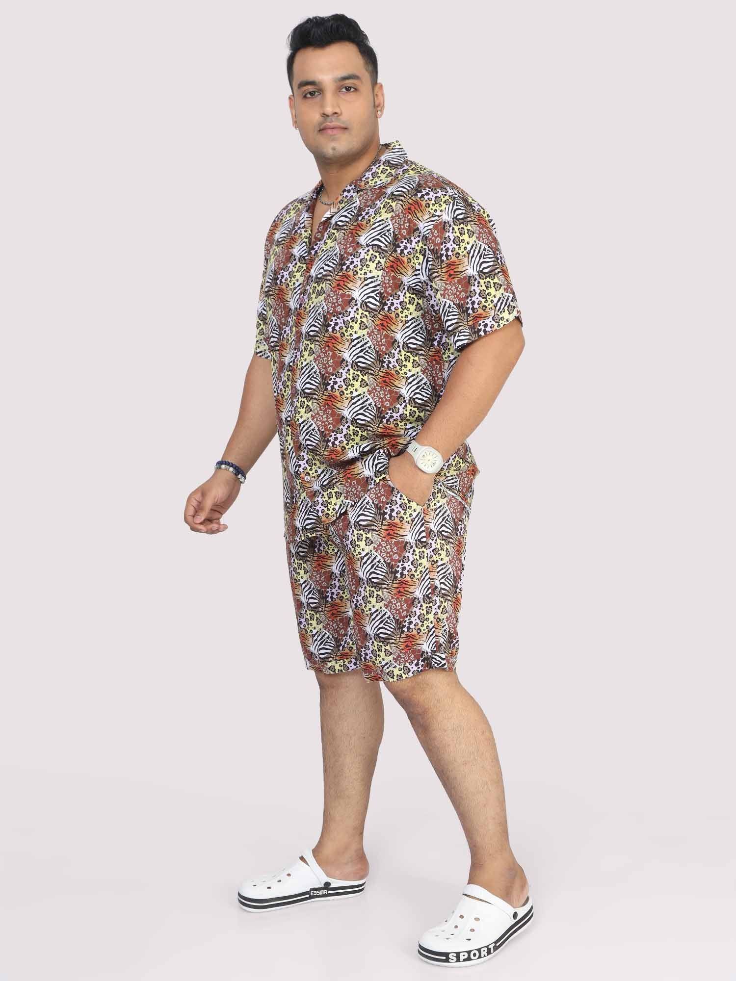 Plus Size Men Magic Leaf Digital Printed Half Co-Ords - Guniaa Fashions