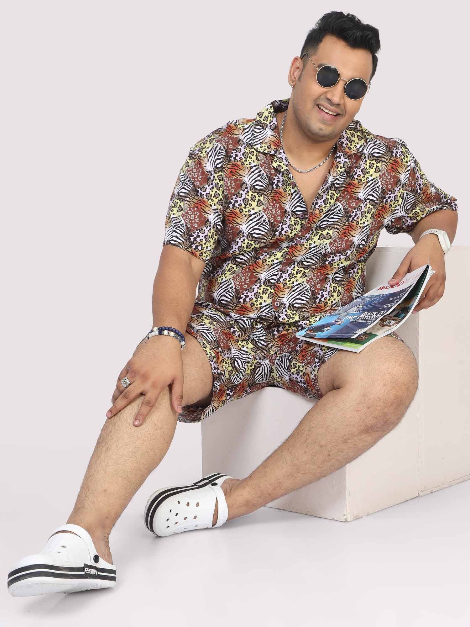 Plus Size Men Magic Leaf Digital Printed Half Co-Ords - Guniaa Fashions