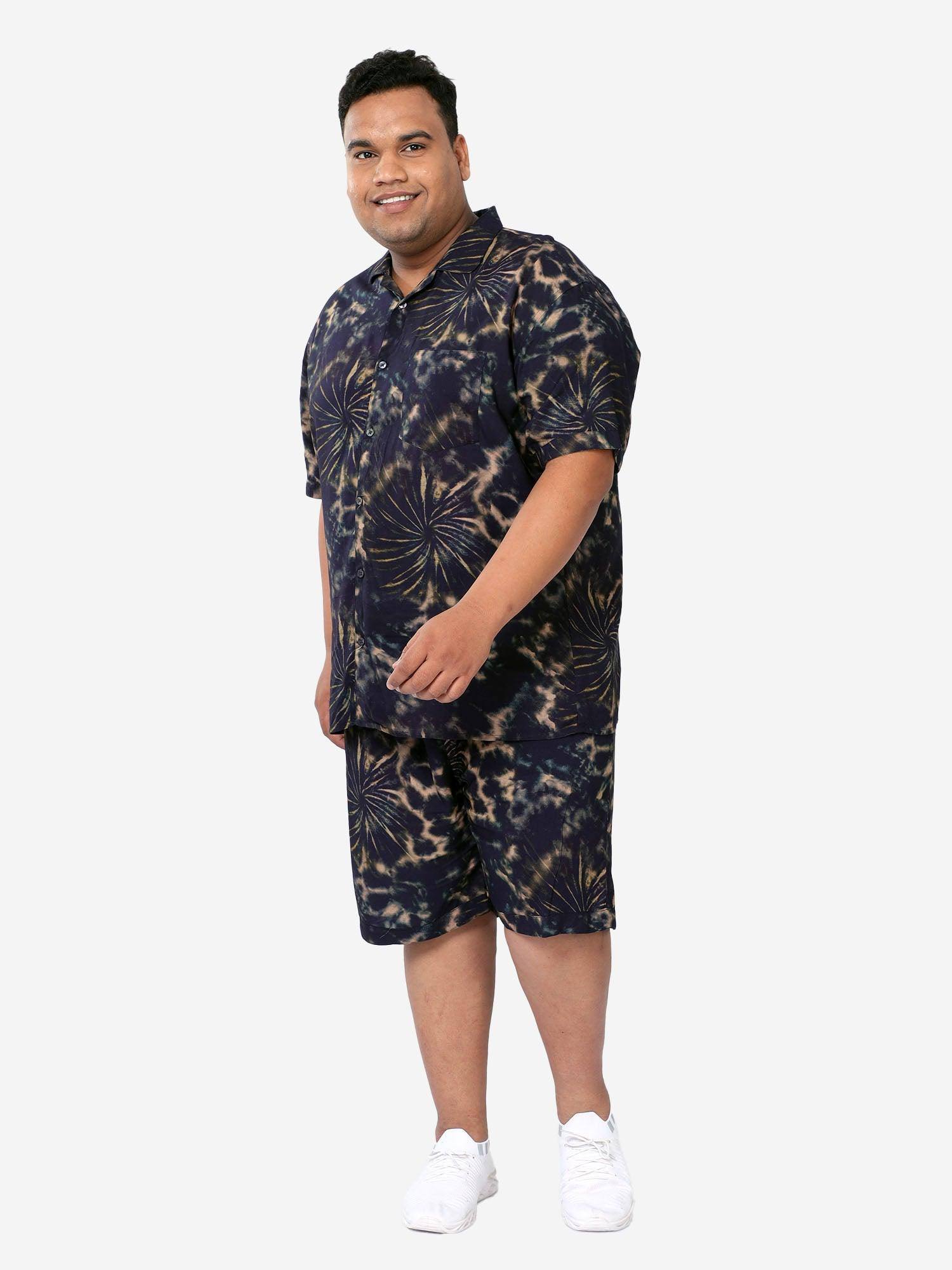 Plus Size Men Navy Tie Dye Half Sleeve Co-Ords - Guniaa Fashions