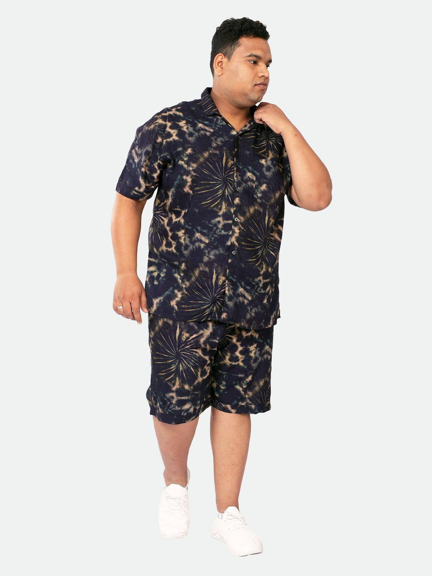 Plus Size Men Navy Tie Dye Half Sleeve Co-Ords - Guniaa Fashions