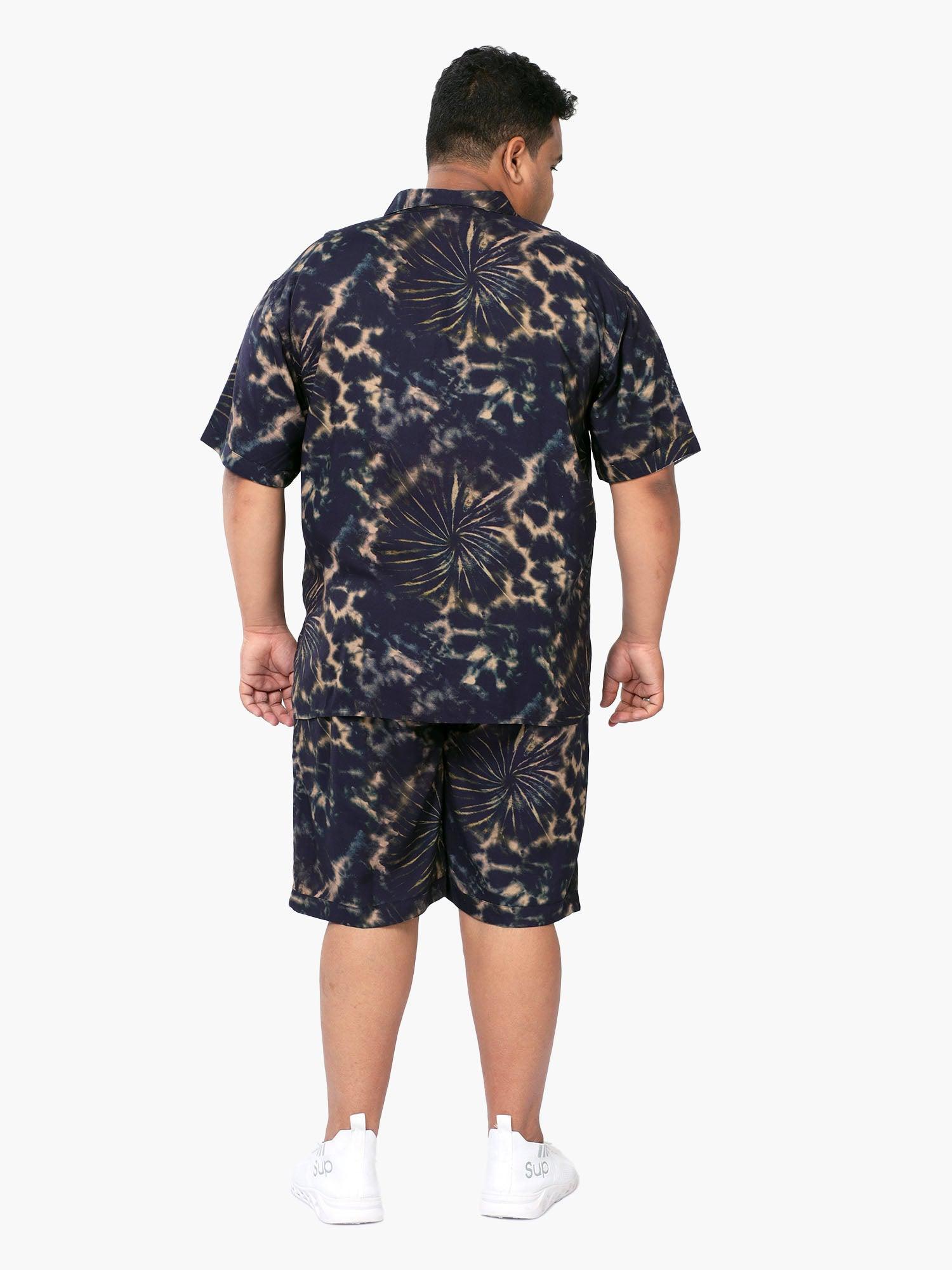 Plus Size Men Navy Tie Dye Half Sleeve Co-Ords - Guniaa Fashions