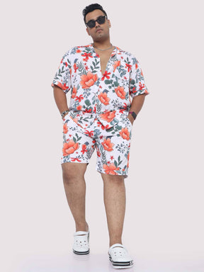Plus Size Men Saffron Hibiscus Digital Printed Half Co-Ords - Guniaa Fashions