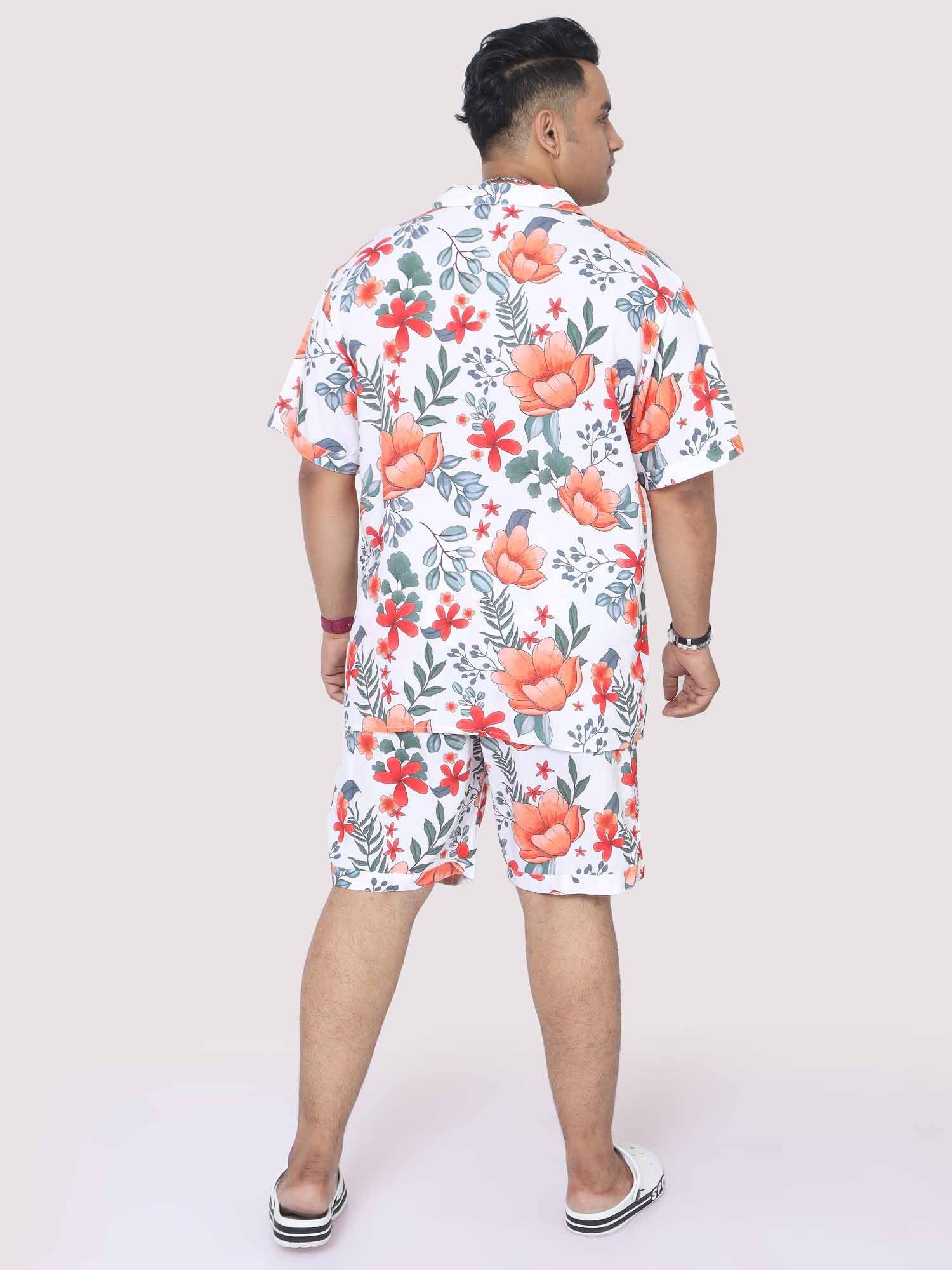 Plus Size Men Saffron Hibiscus Digital Printed Half Co-Ords - Guniaa Fashions