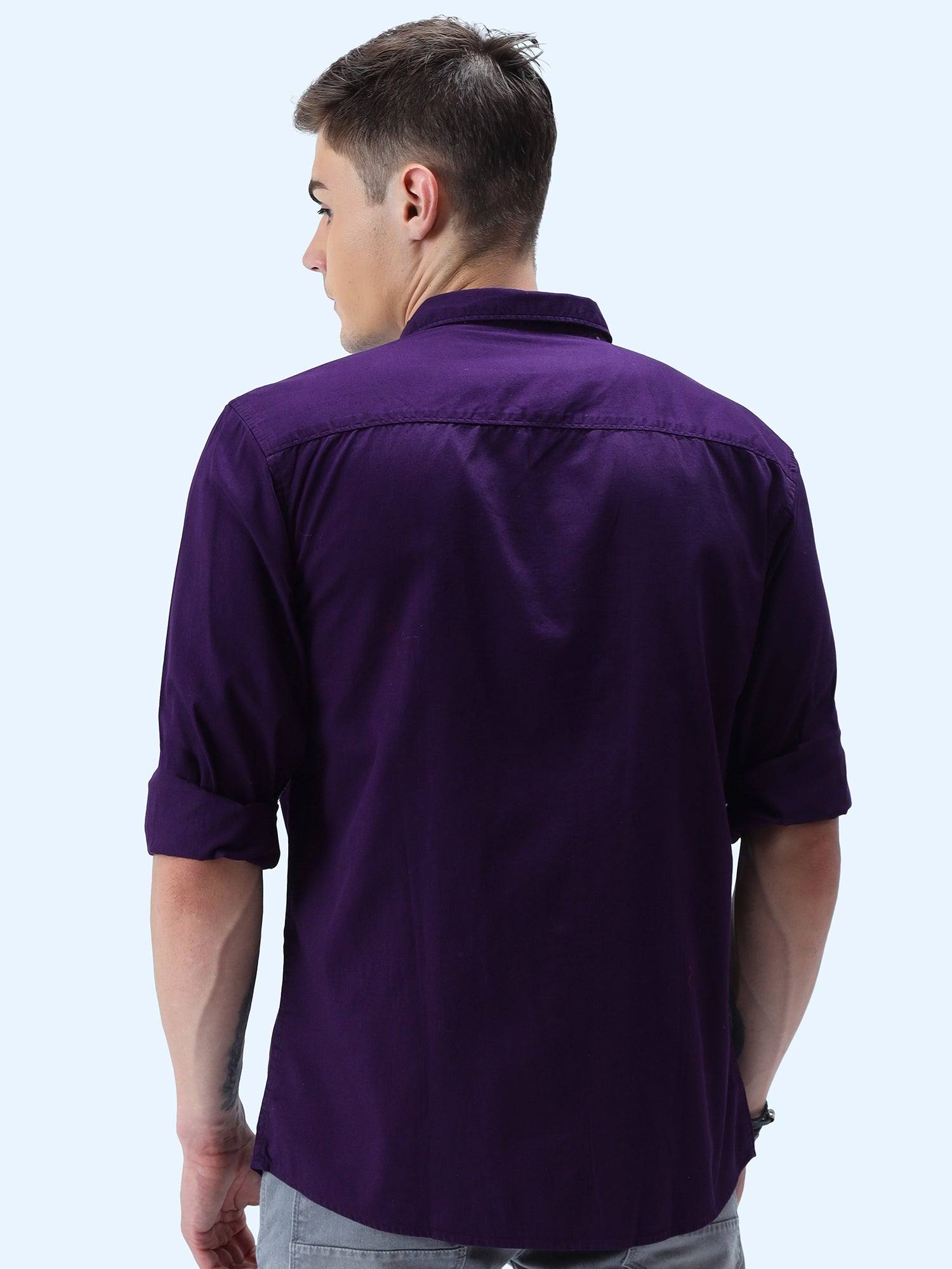 Purple Solid Cotton Full Sleeve Shirt - Guniaa Fashions