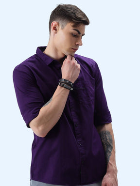 Purple Solid Cotton Full Sleeve Shirt - Guniaa Fashions