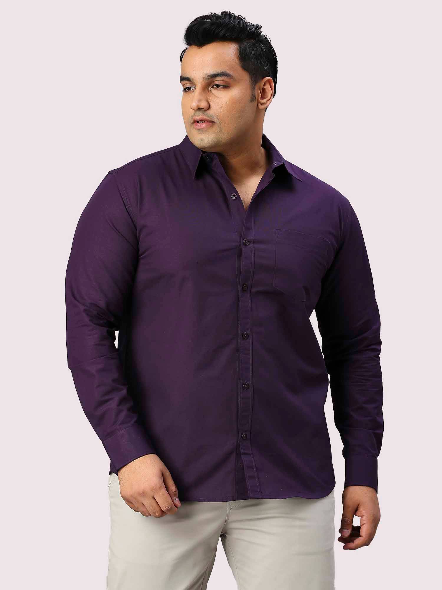 Purple Solid Pure Cotton Full Sleeve Shirt Men's Plus Size - Guniaa Fashions