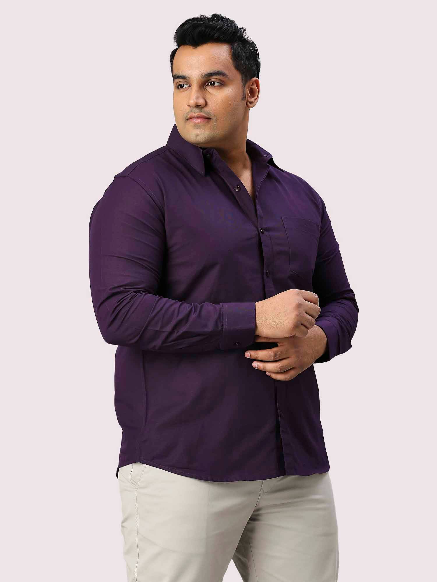 Purple Solid Pure Cotton Full Sleeve Shirt Men's Plus Size - Guniaa Fashions