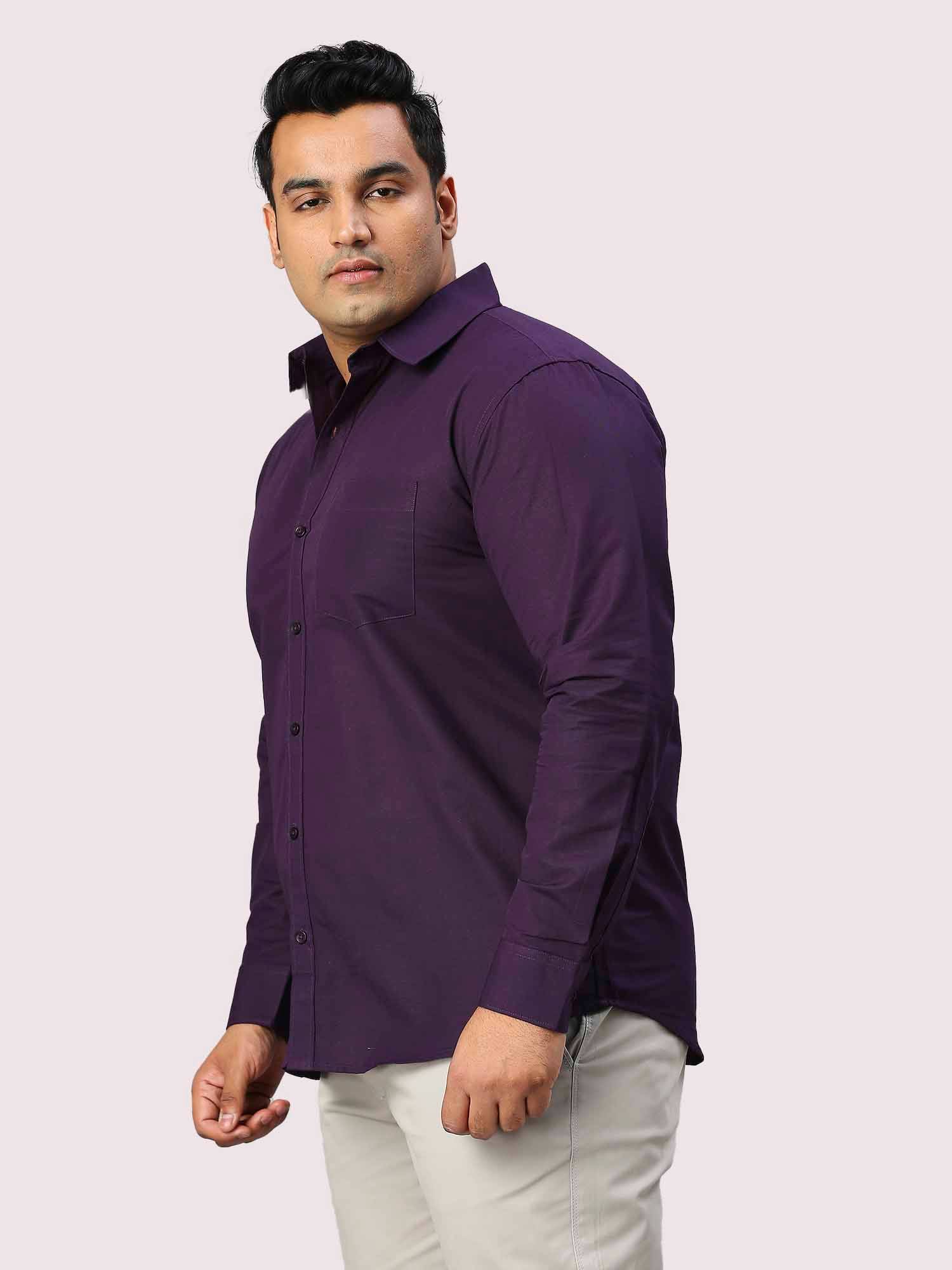 Purple Solid Pure Cotton Full Sleeve Shirt Men's Plus Size - Guniaa Fashions