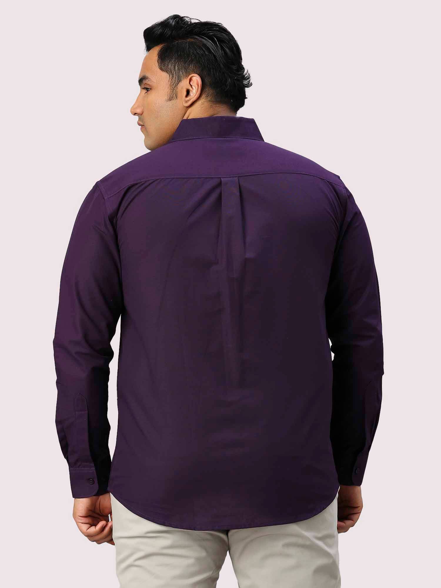 Purple Solid Pure Cotton Full Sleeve Shirt Men's Plus Size - Guniaa Fashions