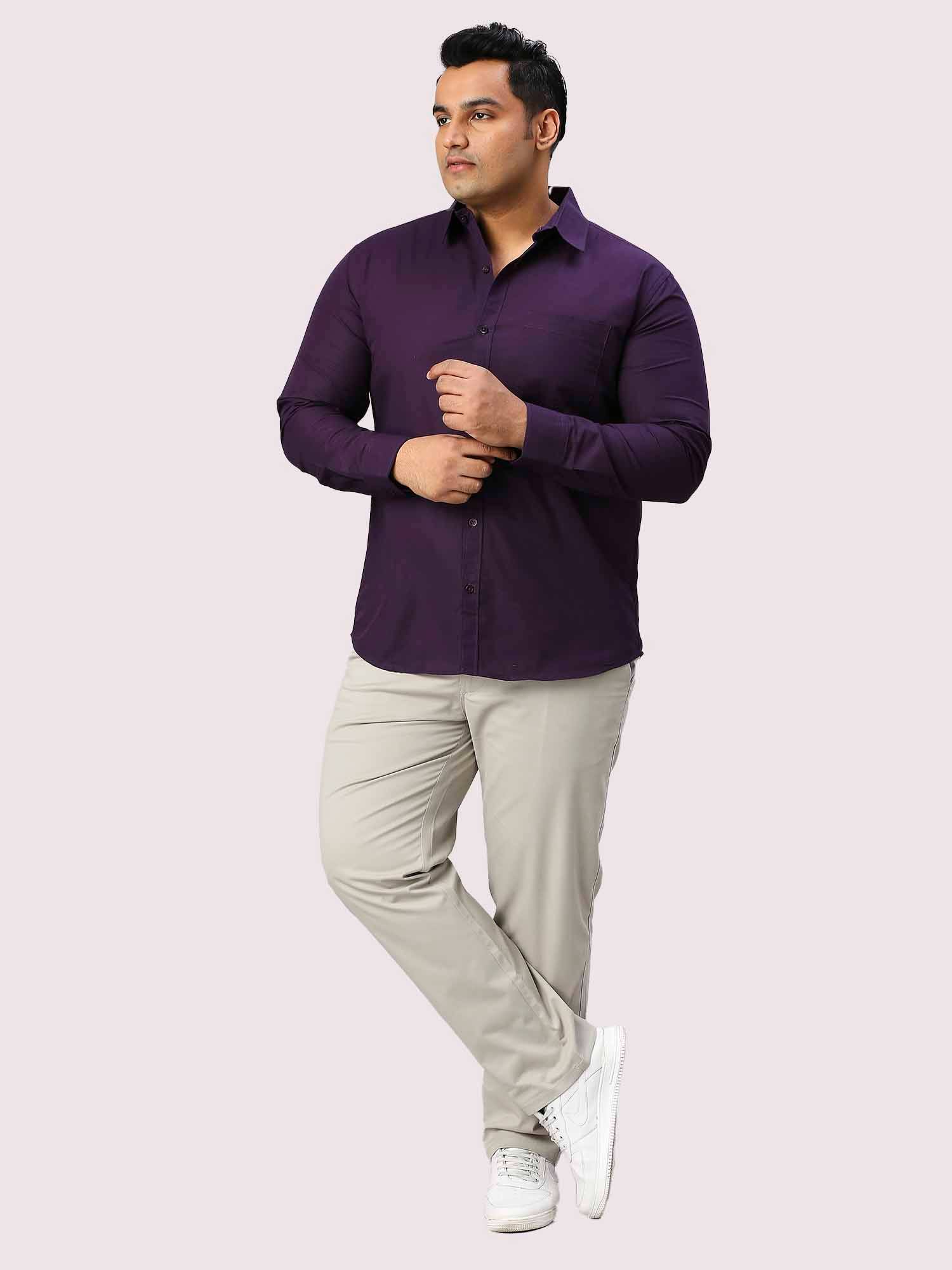 Purple Solid Pure Cotton Full Sleeve Shirt Men's Plus Size - Guniaa Fashions