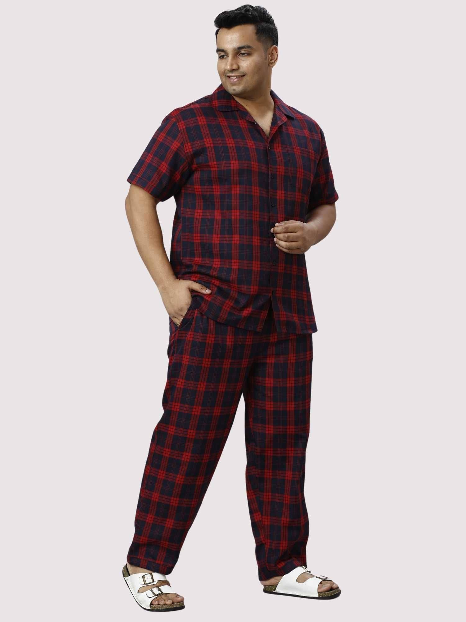 Red and Black Checks Printed Full Co-ords Set Men's Plus Size - Guniaa Fashions