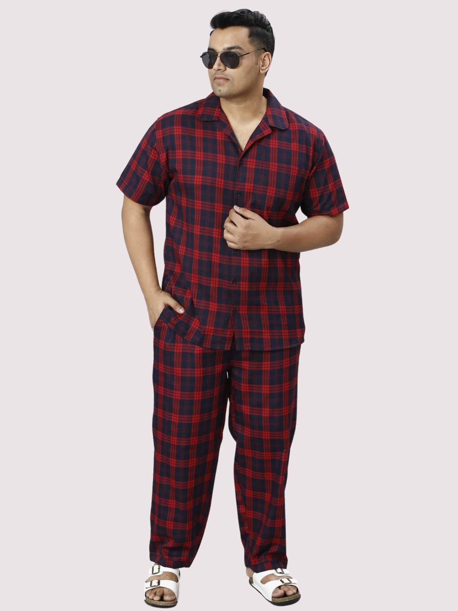 Red and Black Checks Printed Full Co-ords Set Men's Plus Size - Guniaa Fashions