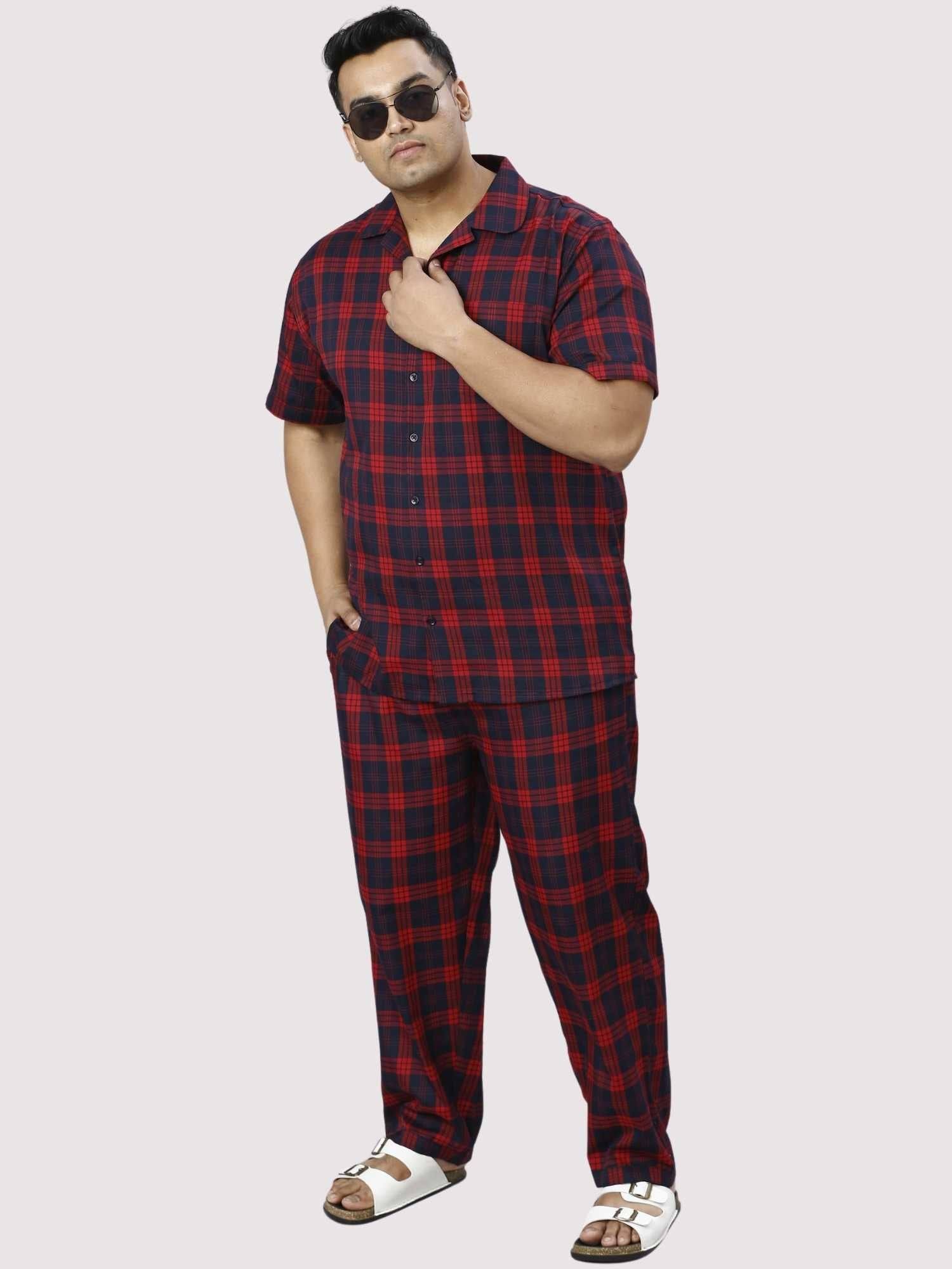 Red and Black Checks Printed Full Co-ords Set Men's Plus Size - Guniaa Fashions