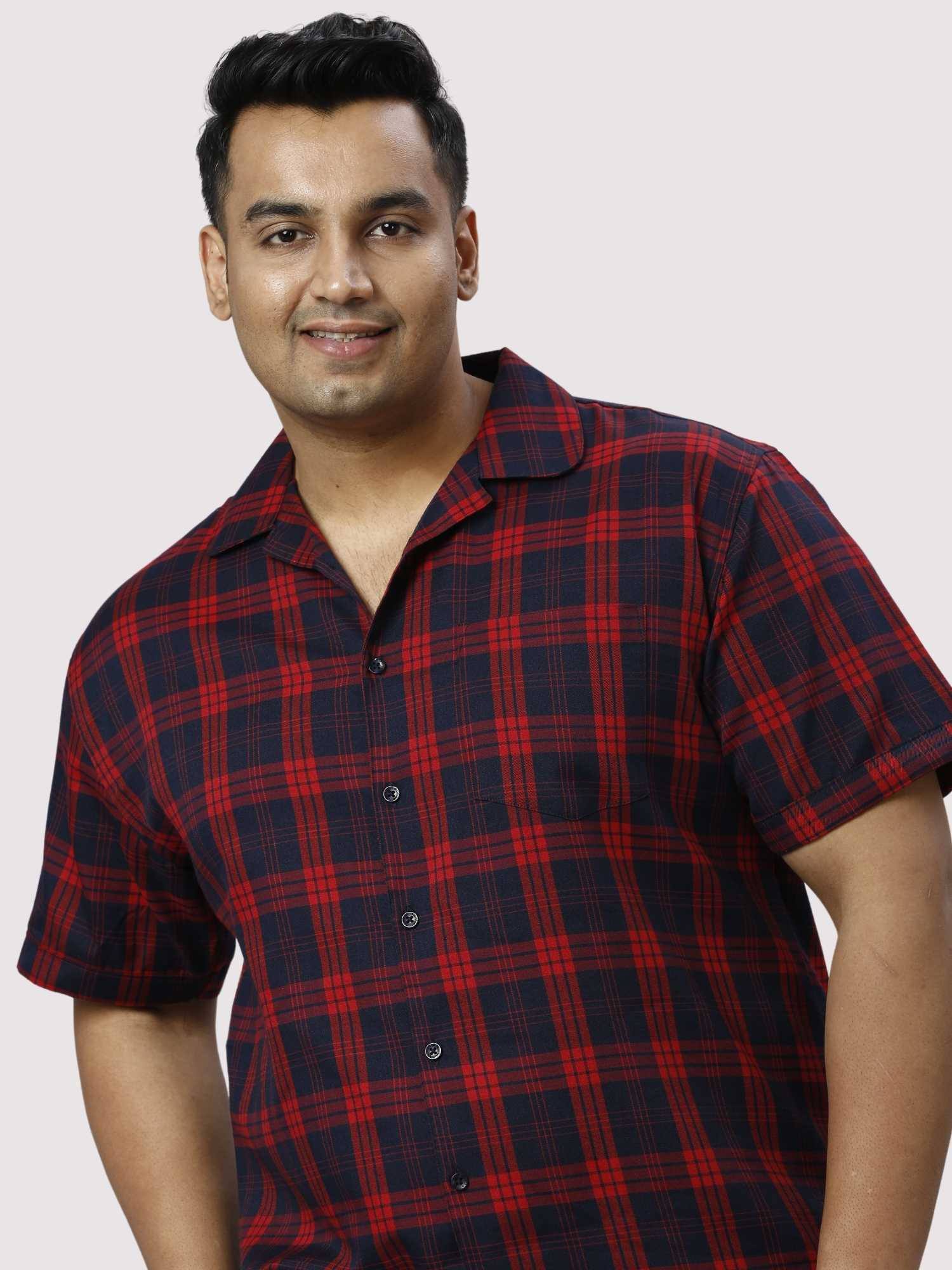 Red and Black Checks Printed Full Co-ords Set Men's Plus Size - Guniaa Fashions