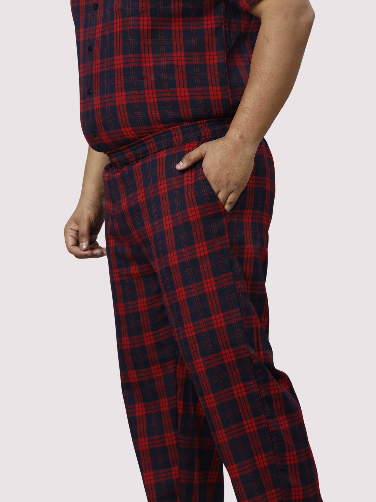 Red and Black Checks Printed Full Co-ords Set Men's Plus Size - Guniaa Fashions