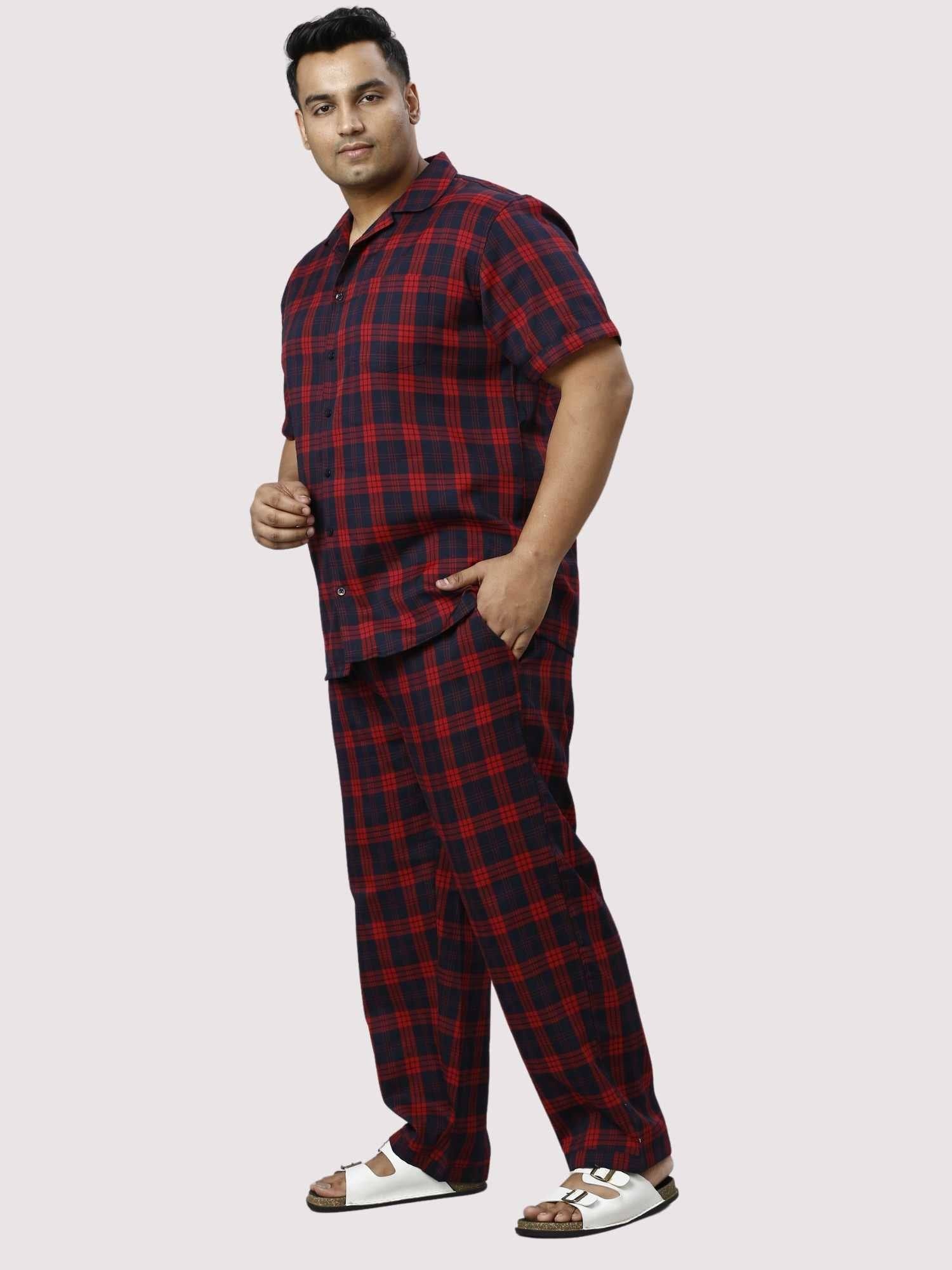 Red and Black Checks Printed Full Co-ords Set Men's Plus Size - Guniaa Fashions