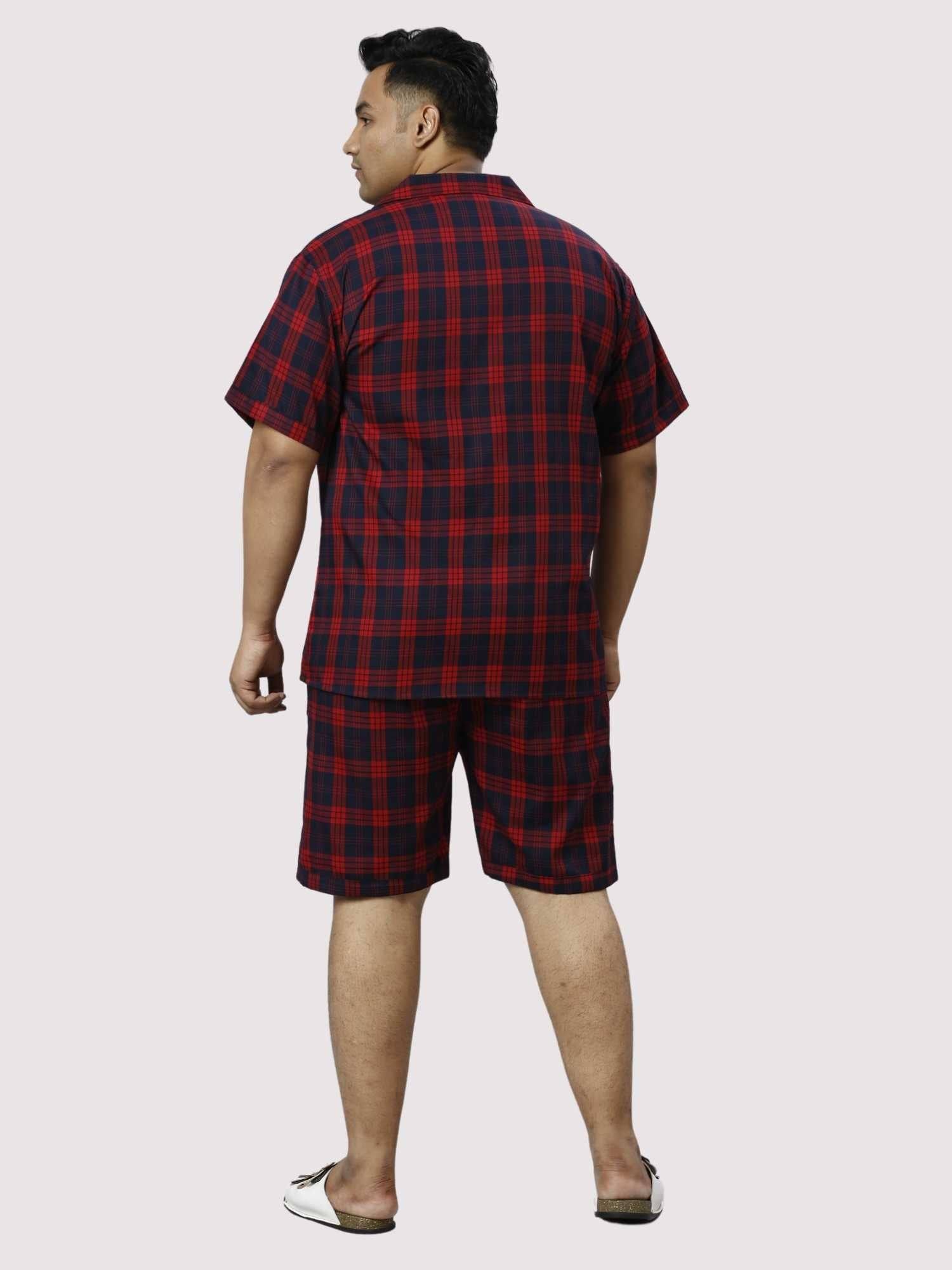 Red and Black Checks Printed Half Co-ords Set Men's Plus Size - Guniaa Fashions