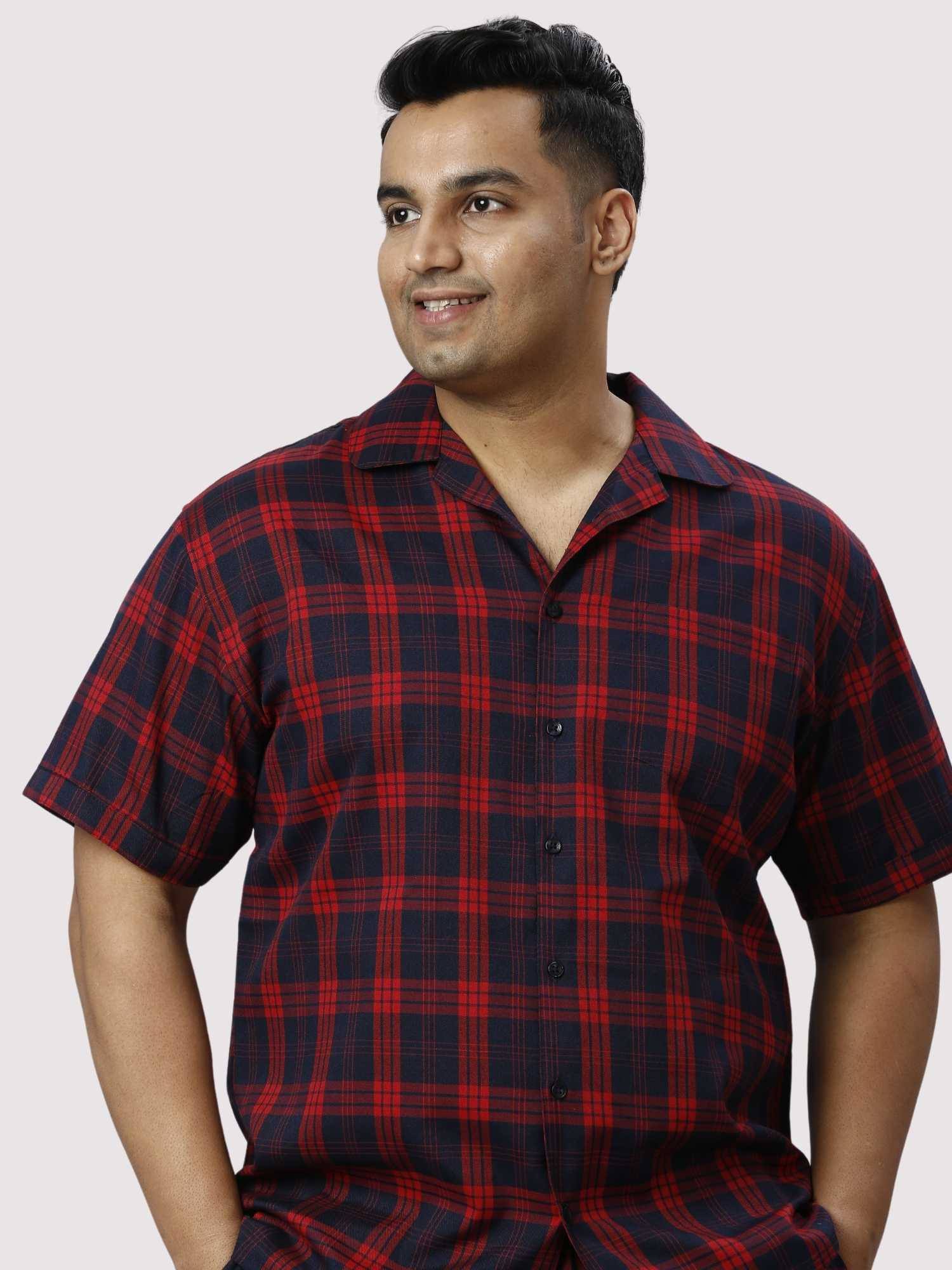 Red and Black Checks Printed Half Co-ords Set Men's Plus Size - Guniaa Fashions