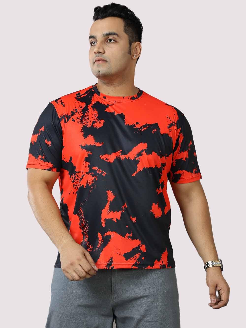 Red & Black Digital Printed Round Neck T-Shirt Men's Plus Size - Guniaa Fashions