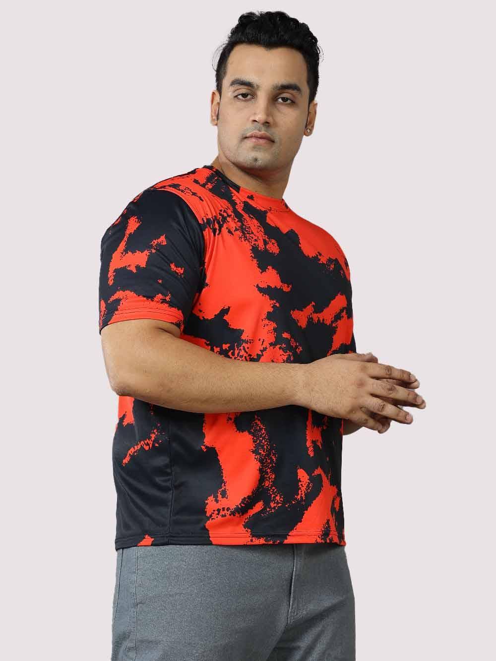 Red & Black Digital Printed Round Neck T-Shirt Men's Plus Size - Guniaa Fashions