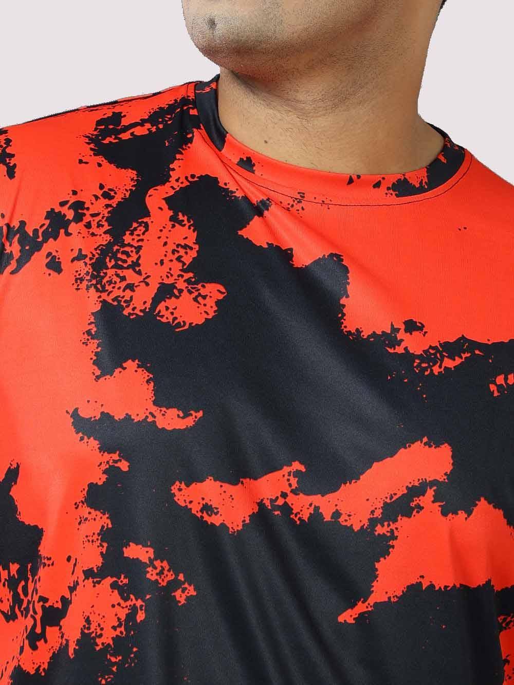 Red & Black Digital Printed Round Neck T-Shirt Men's Plus Size - Guniaa Fashions