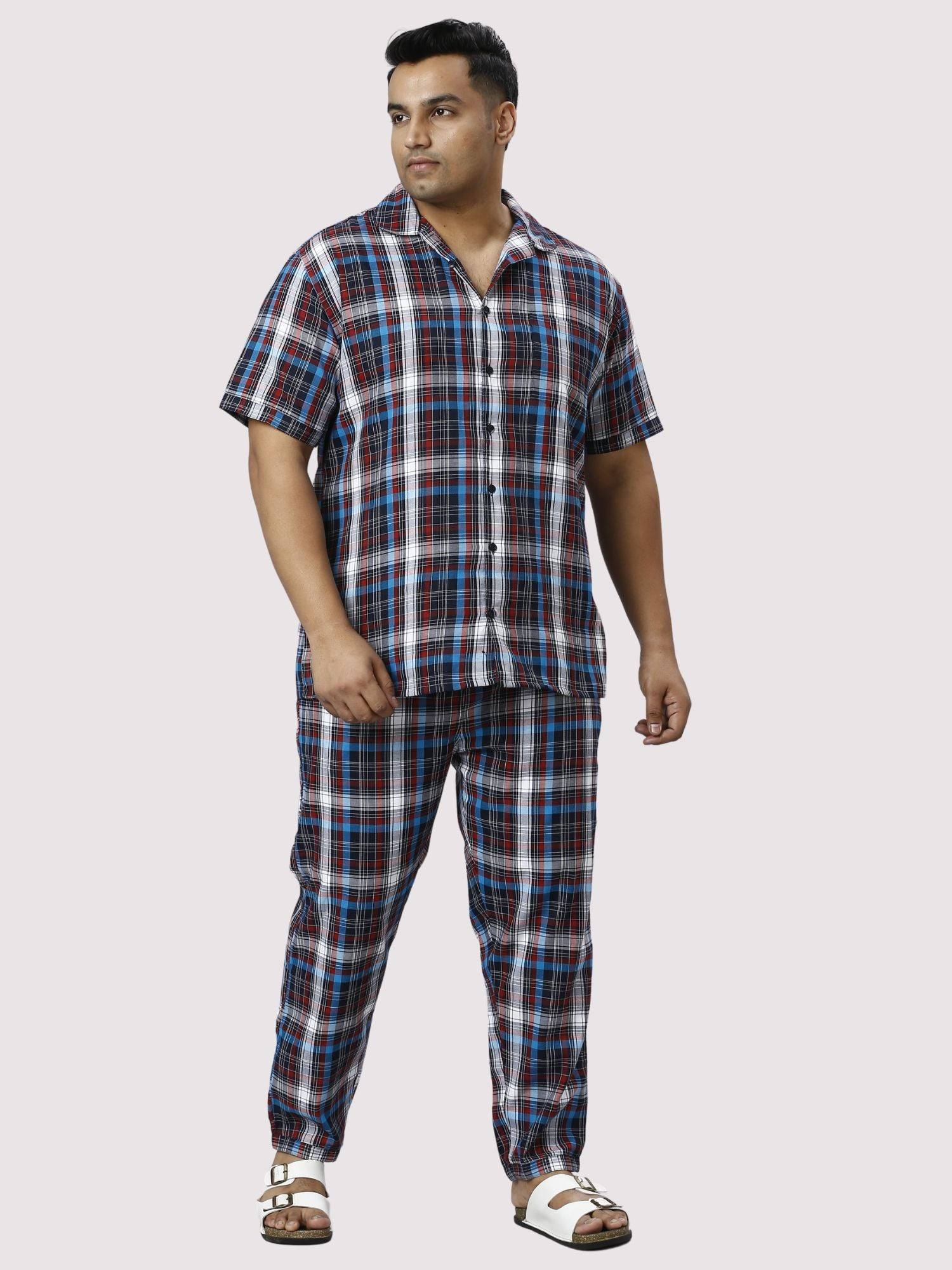 Red and Blue Checks Printed Full Co-ords Set Men's Plus Size - Guniaa Fashions