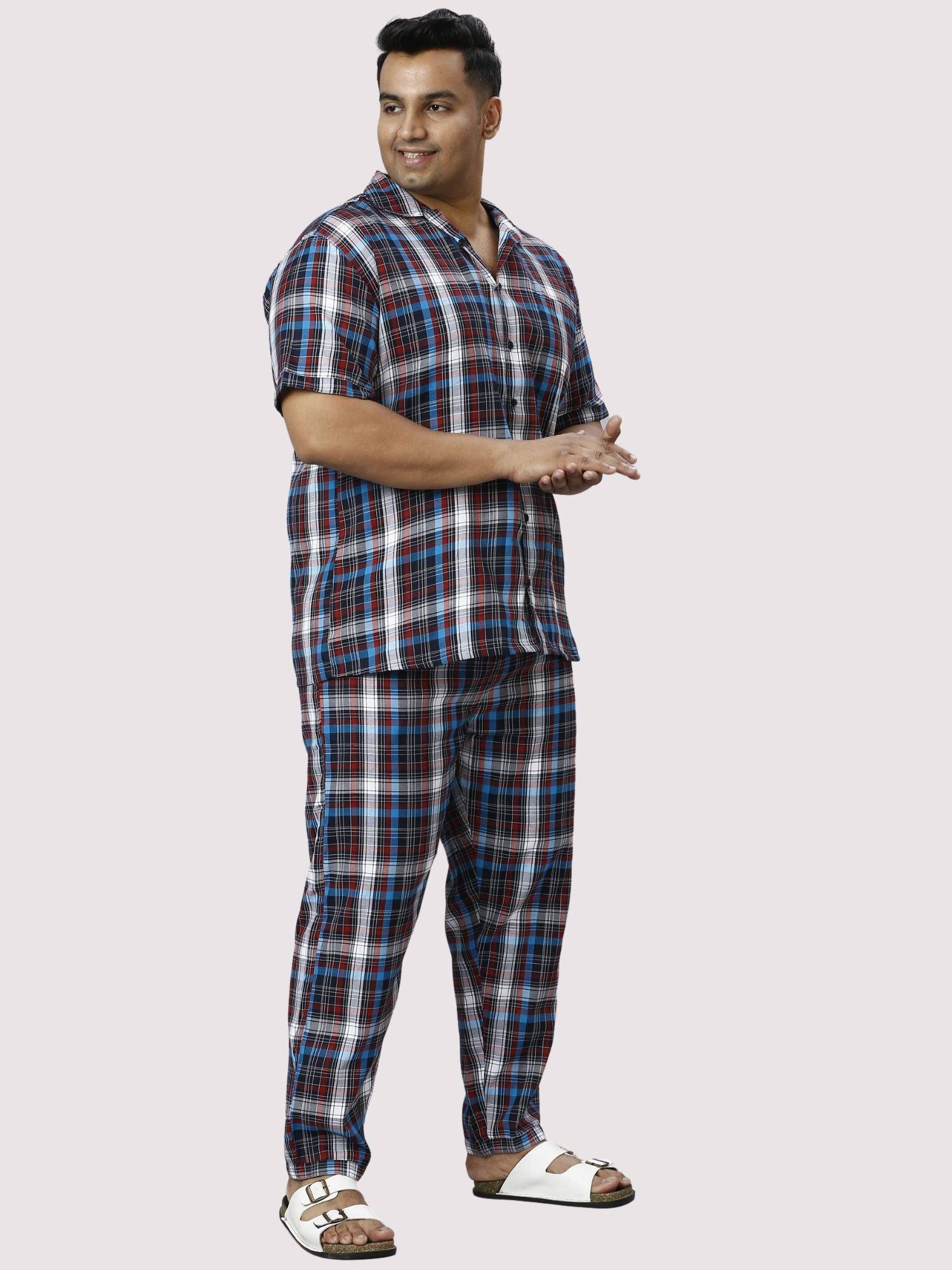 Red and Blue Checks Printed Full Co-ords Set Men's Plus Size - Guniaa Fashions