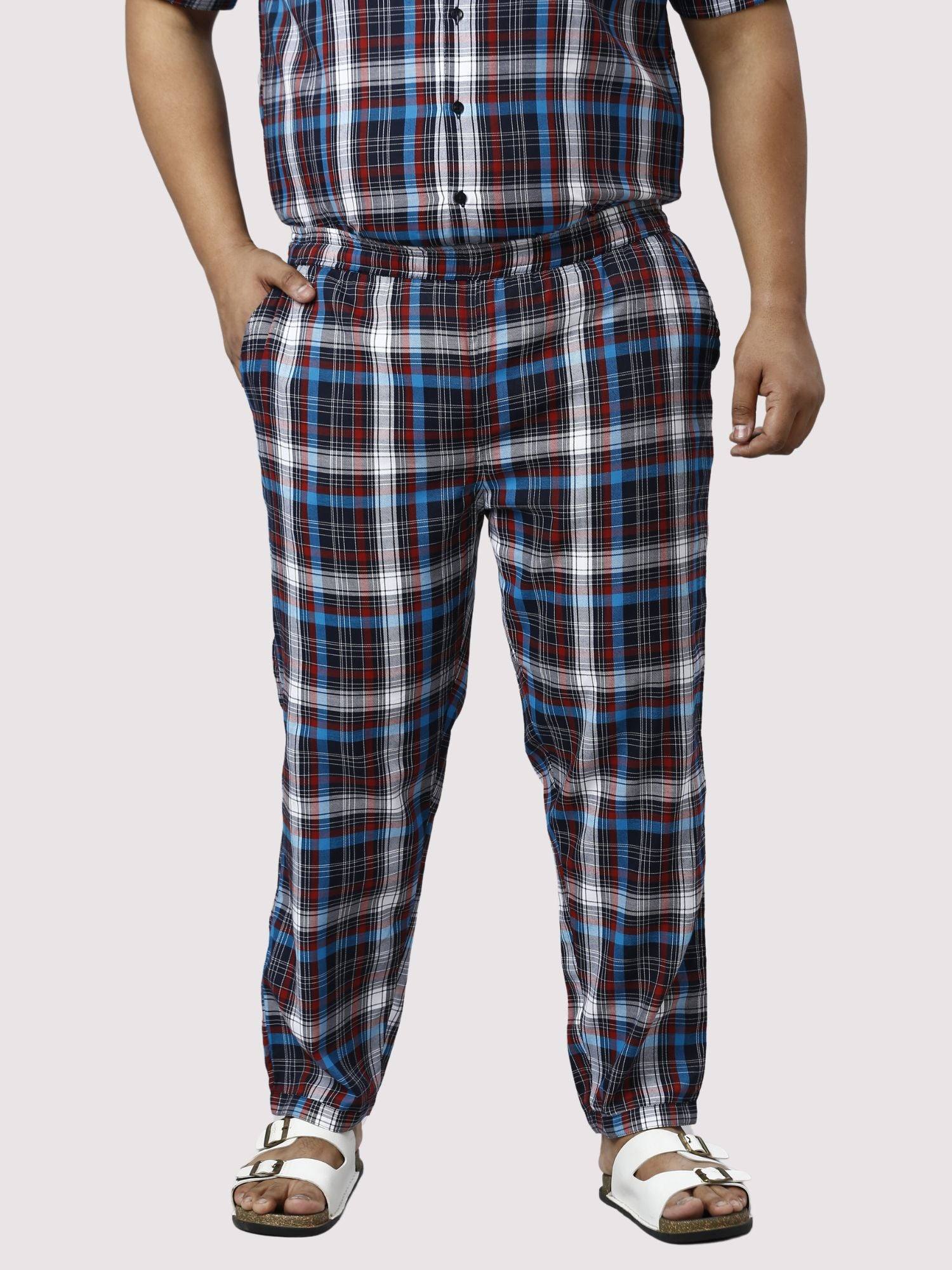 Red and Blue Checks Printed Full Co-ords Set Men's Plus Size - Guniaa Fashions