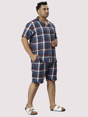 Red and Blue Checks Printed Half Co-ords Set Men's Plus Size - Guniaa Fashions