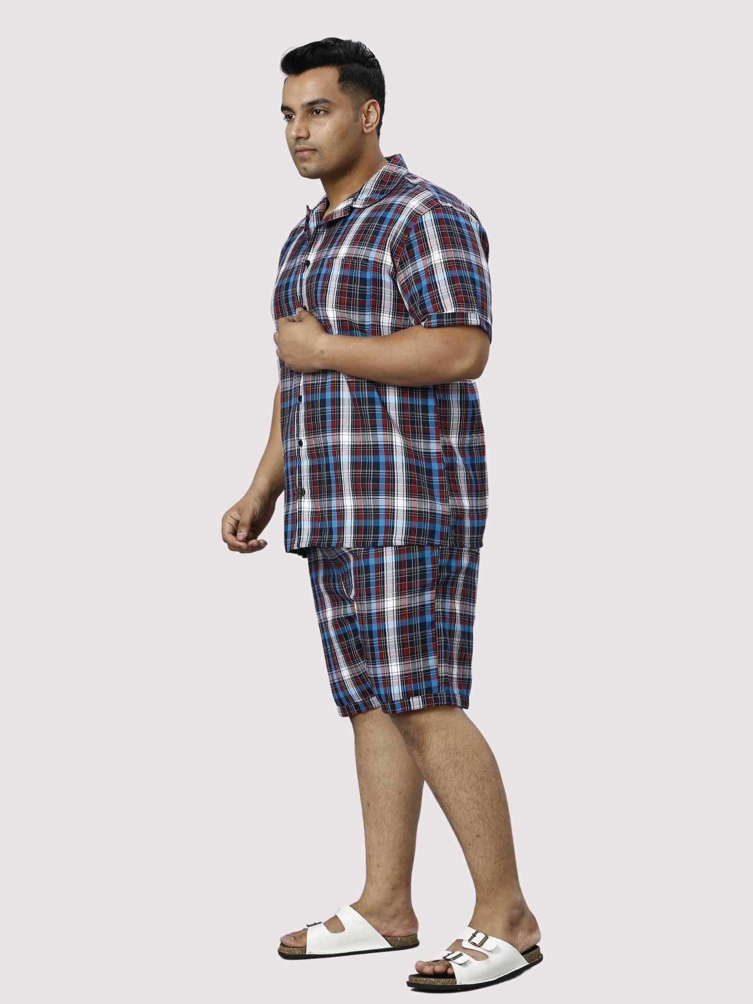 Red and Blue Checks Printed Half Co-ords Set Men's Plus Size - Guniaa Fashions