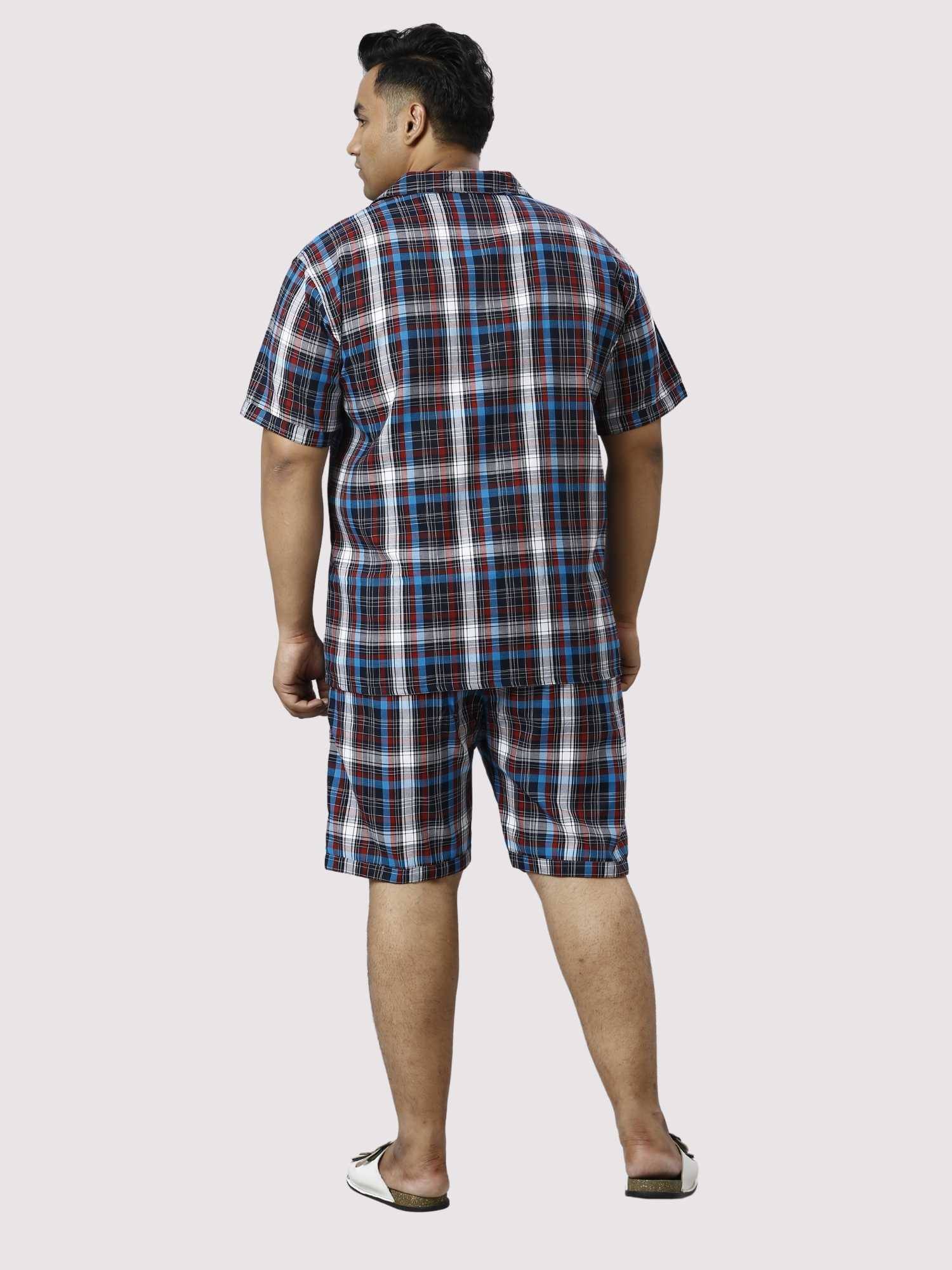 Red and Blue Checks Printed Half Co-ords Set Men's Plus Size - Guniaa Fashions