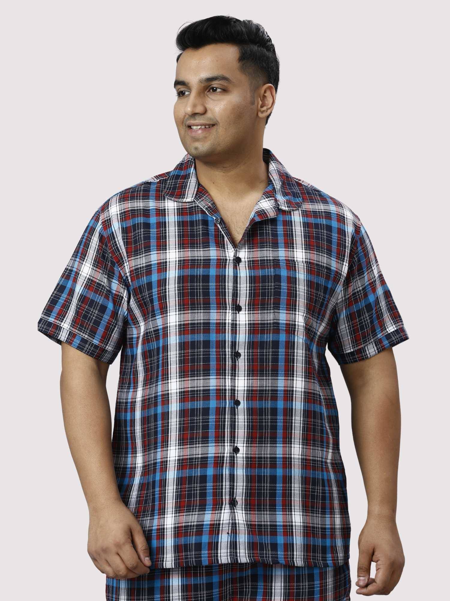 Red and Blue Checks Printed Half Co-ords Set Men's Plus Size - Guniaa Fashions