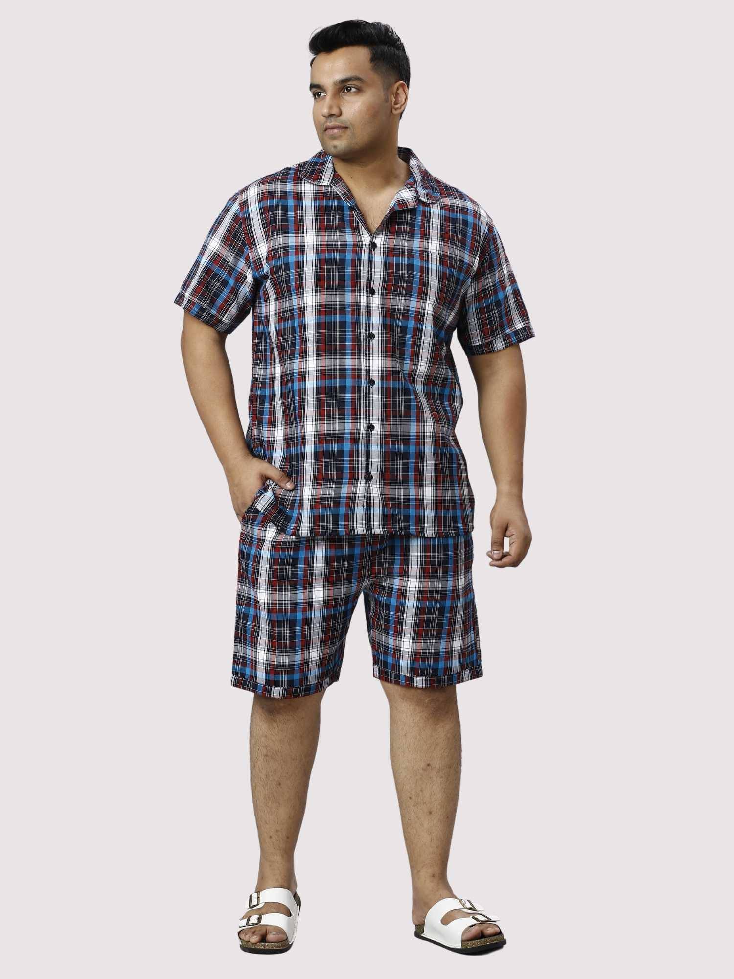 Red and Blue Checks Printed Half Co-ords Set Men's Plus Size - Guniaa Fashions