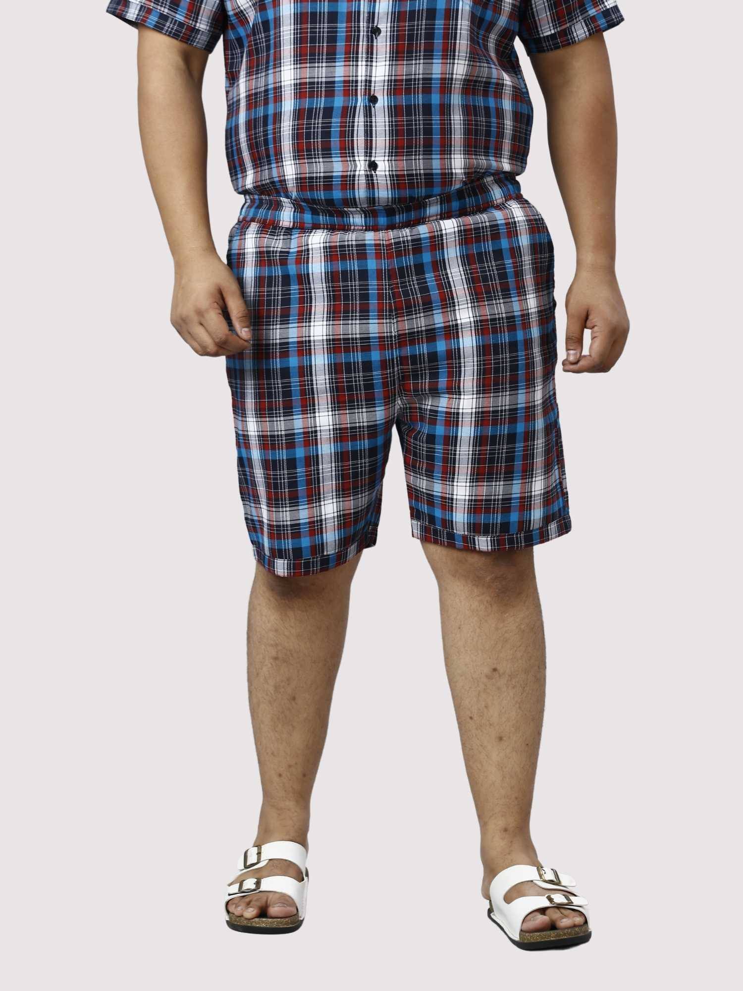 Red and Blue Checks Printed Half Co-ords Set Men's Plus Size - Guniaa Fashions