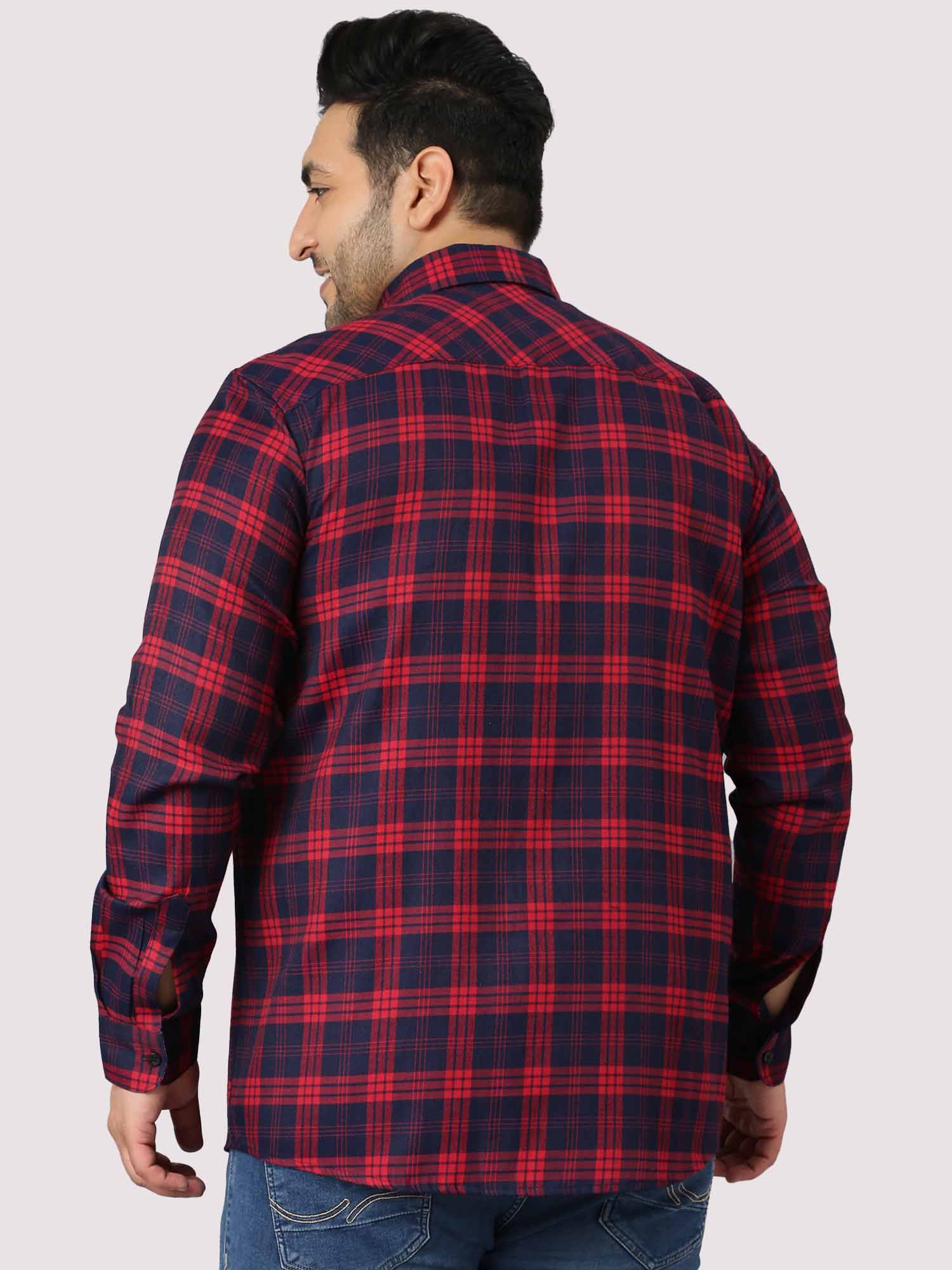 Red and Blue Indigo Cotton Check Shirt Men's Plus Size - Guniaa Fashions