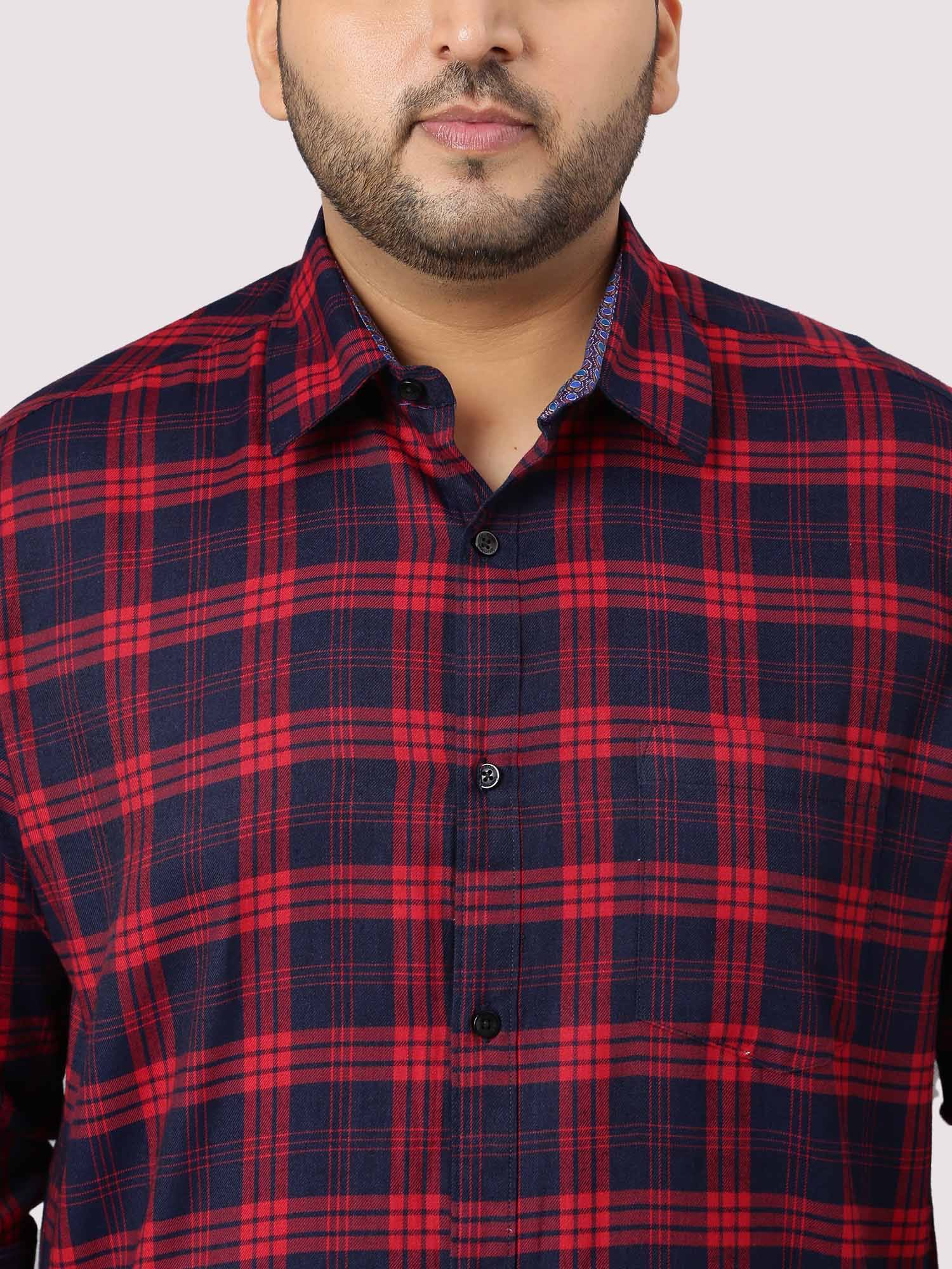 Red and Blue Indigo Cotton Check Shirt Men's Plus Size - Guniaa Fashions