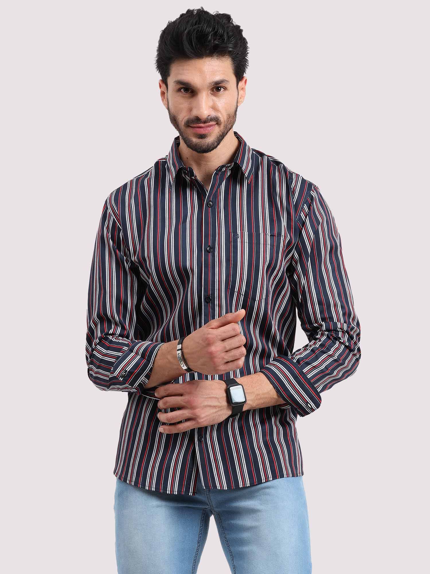 Red on Black Stripe Full Sleeve Men's Plus Size - Guniaa Fashions