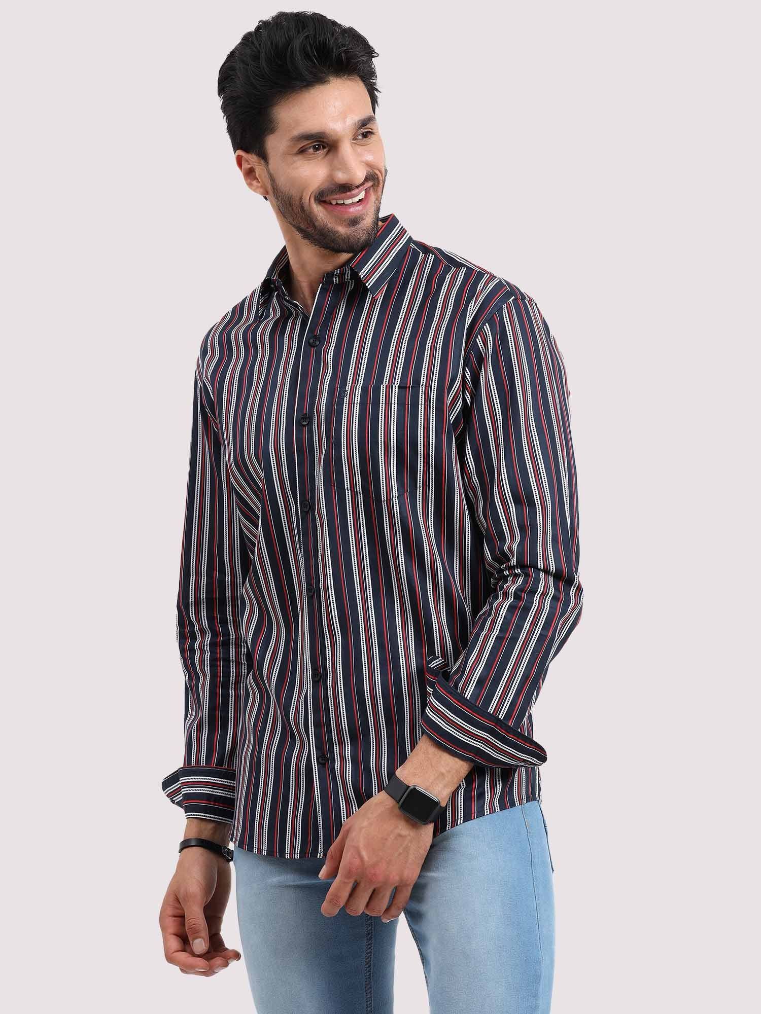 Red on Black Stripe Full Sleeve Men's Plus Size - Guniaa Fashions