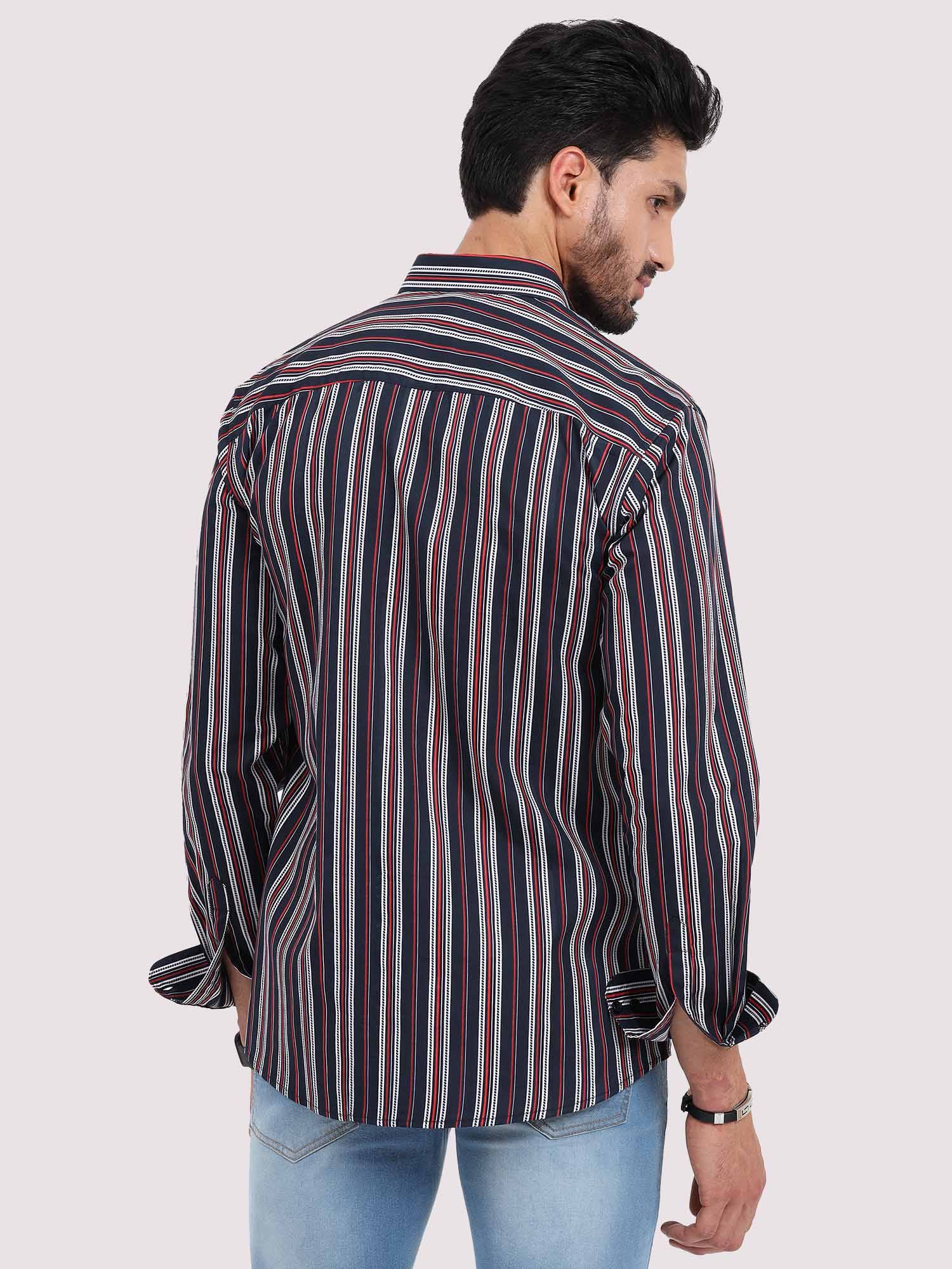 Red on Black Stripe Full Sleeve Men's Plus Size - Guniaa Fashions