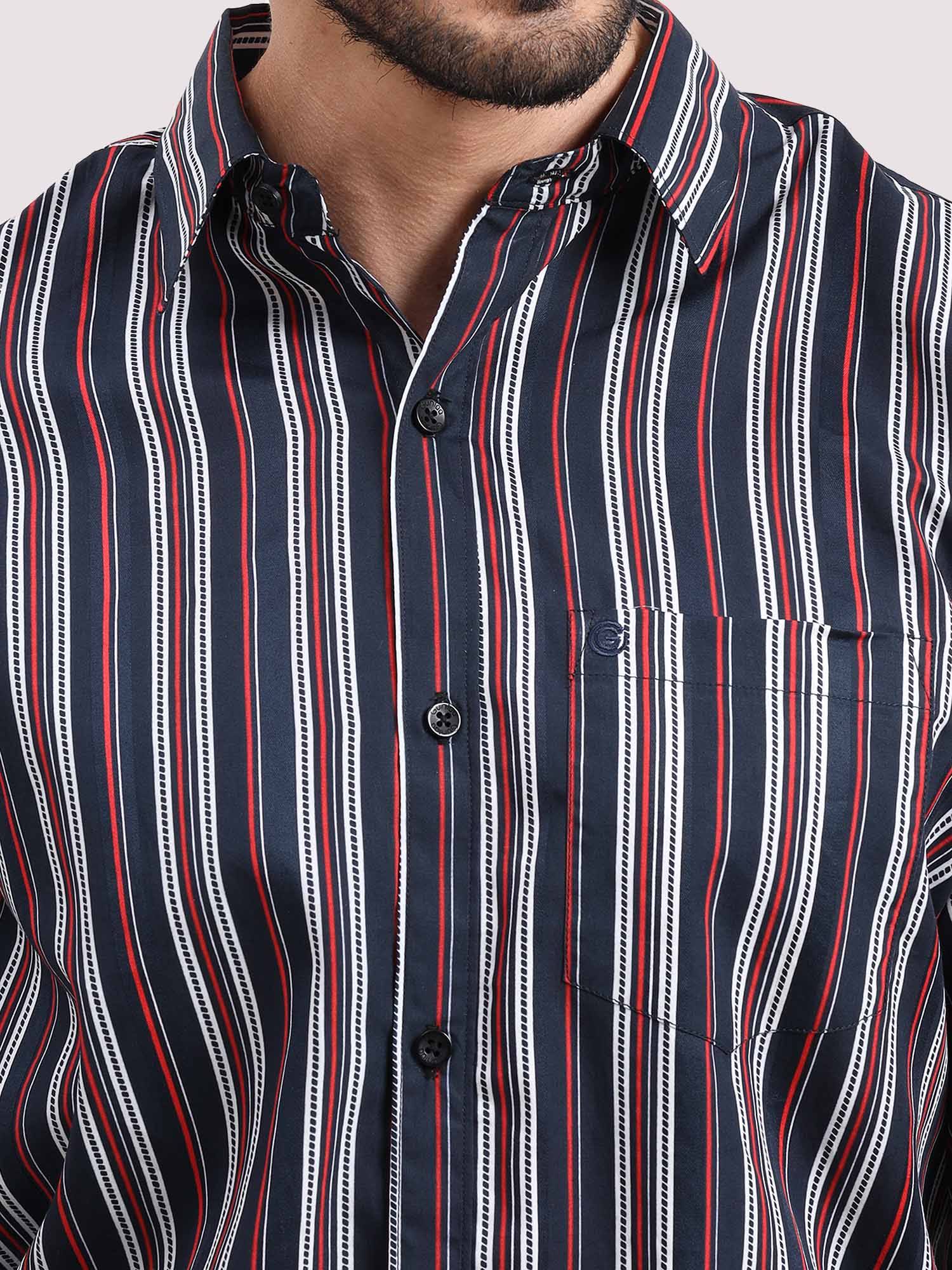 Red on Black Stripe Full Sleeve Men's Plus Size - Guniaa Fashions