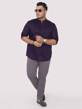 Regal Purple Mandarin Collar Men's Plus Size Cotton Full Shirt - Guniaa Fashions