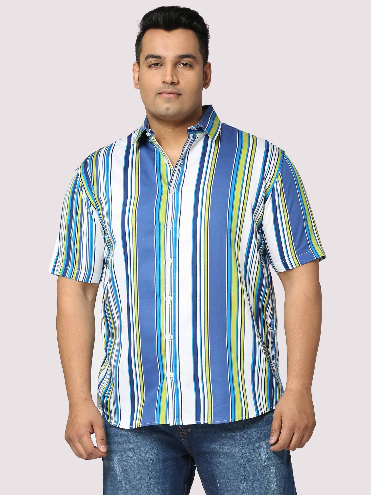 Relax Digital Printed Striped Half Shirt Men's Plus Size - Guniaa Fashions