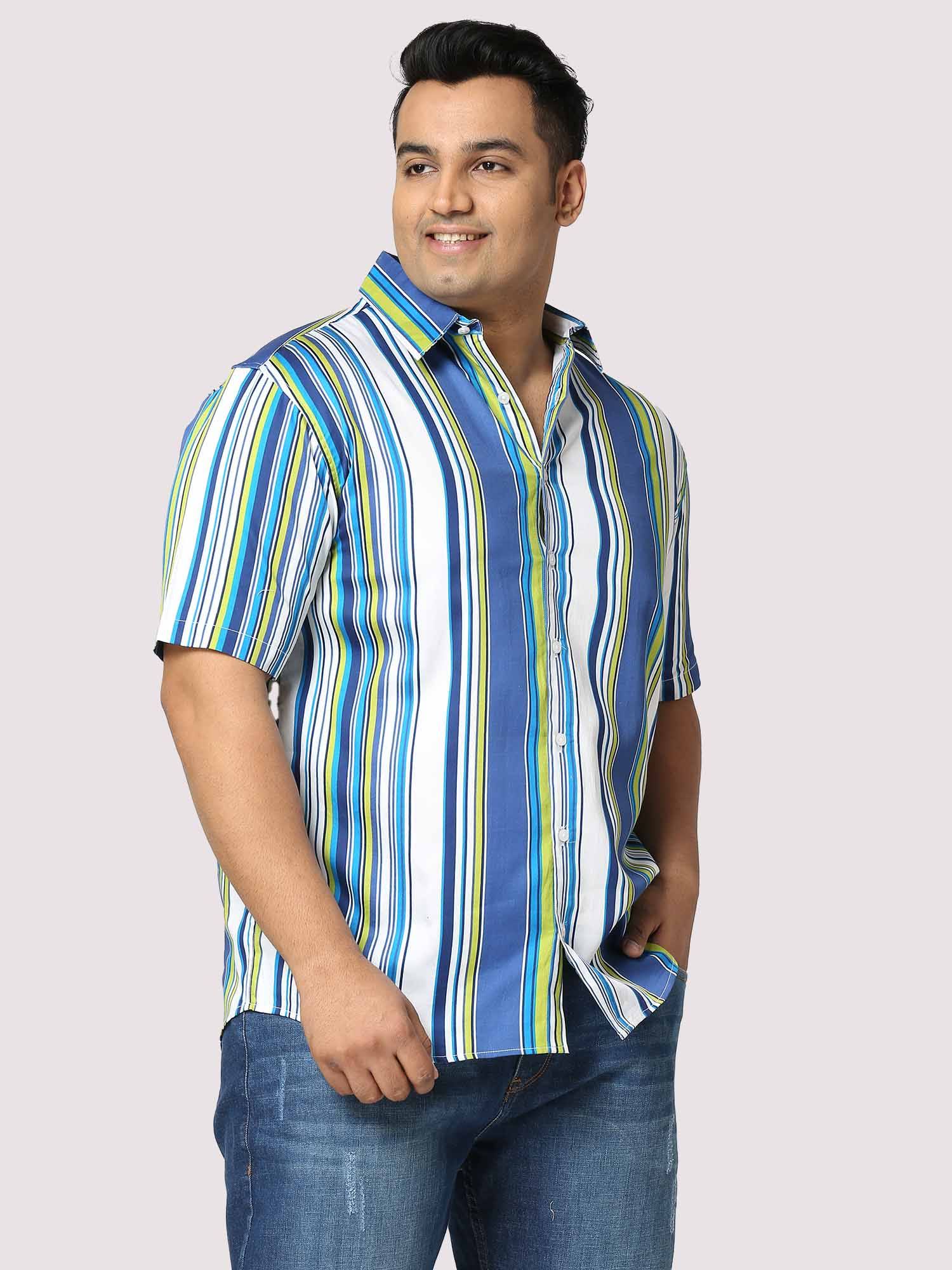 Relax Digital Printed Striped Half Shirt Men's Plus Size - Guniaa Fashions