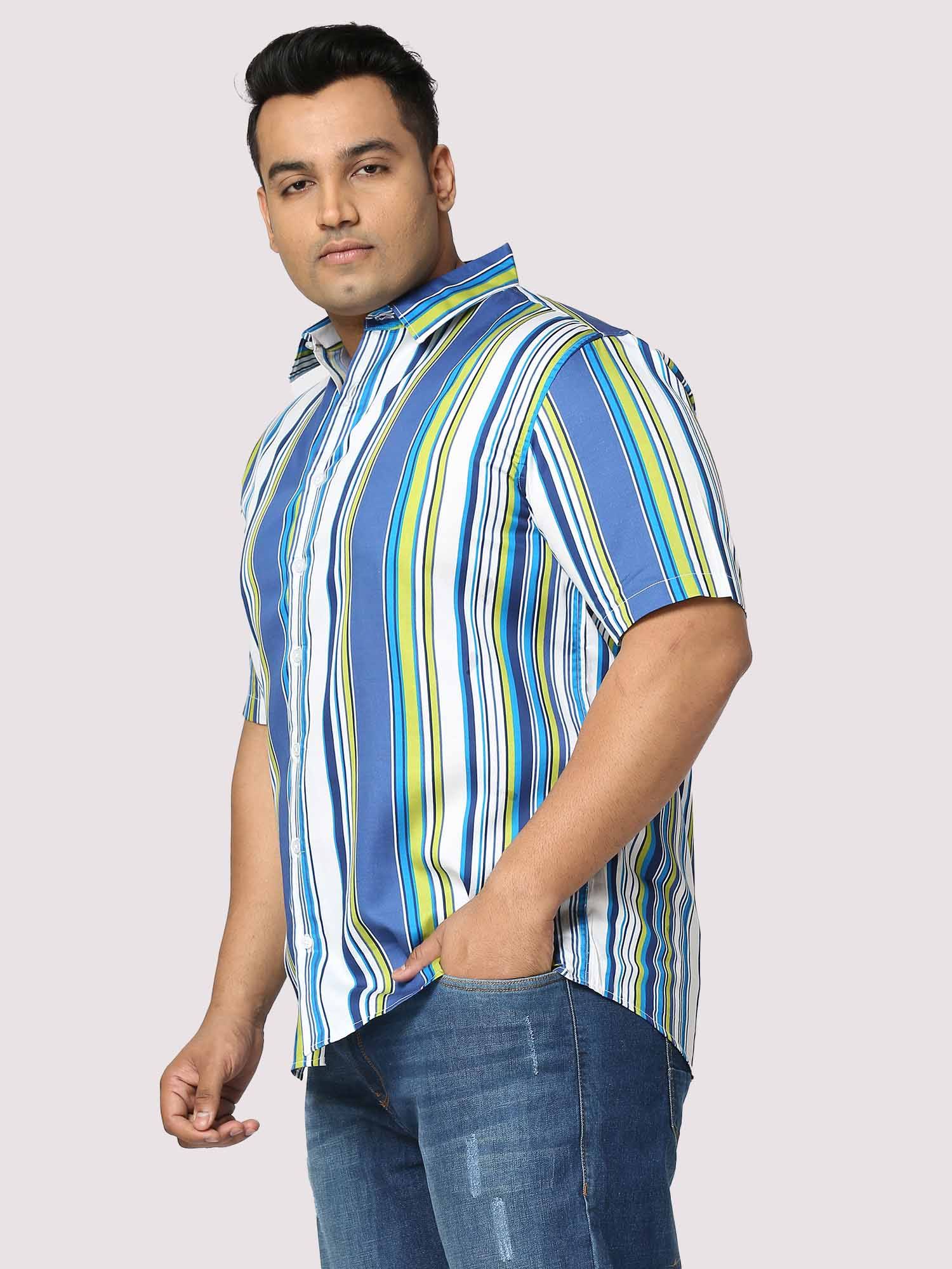 Relax Digital Printed Striped Half Shirt Men's Plus Size - Guniaa Fashions