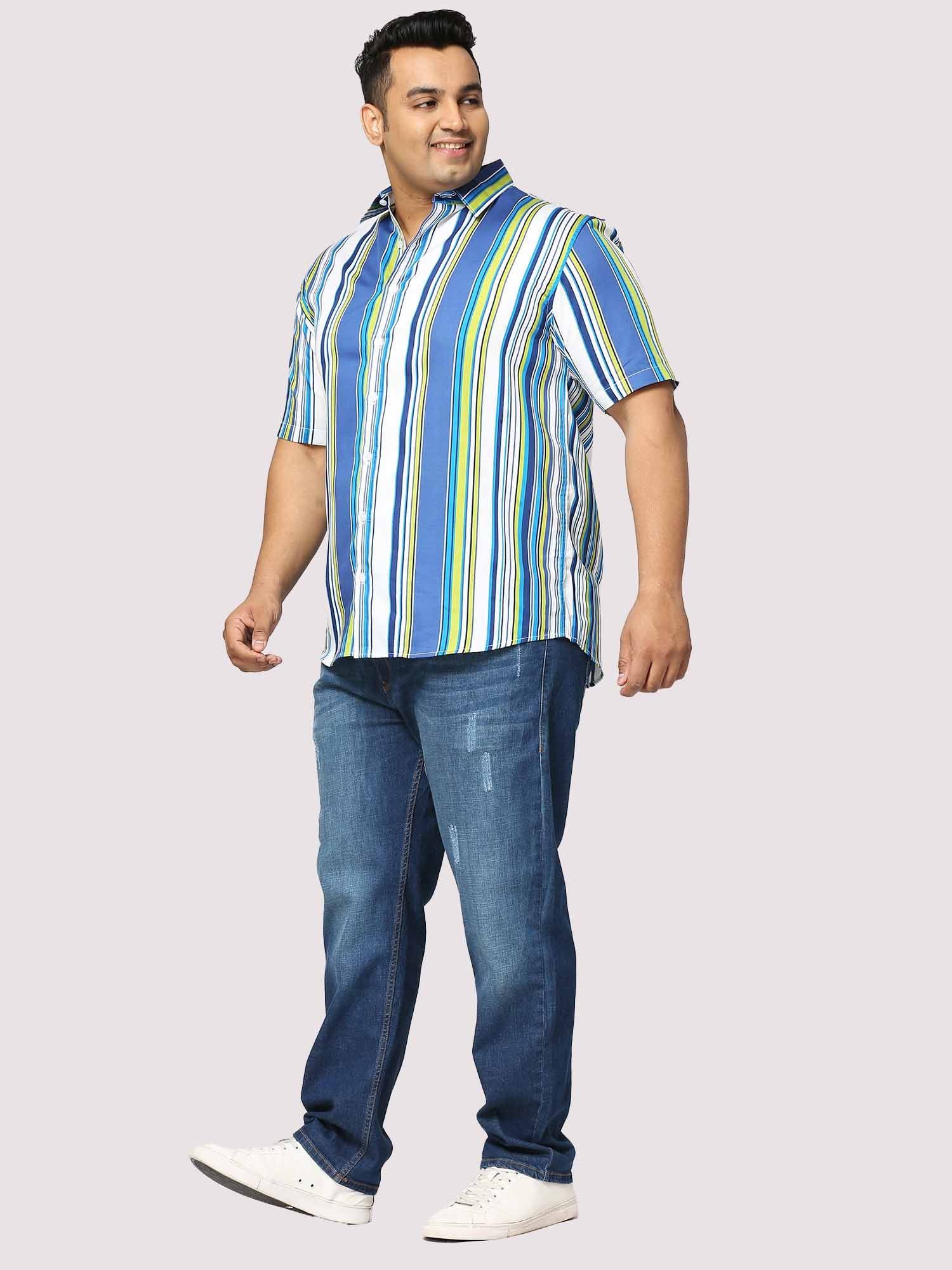 Relax Digital Printed Striped Half Shirt Men's Plus Size - Guniaa Fashions