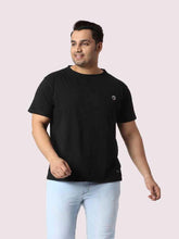 Rich Black Round Neck Cotton lycra T Shirt Plus Size - Guniaa Fashions